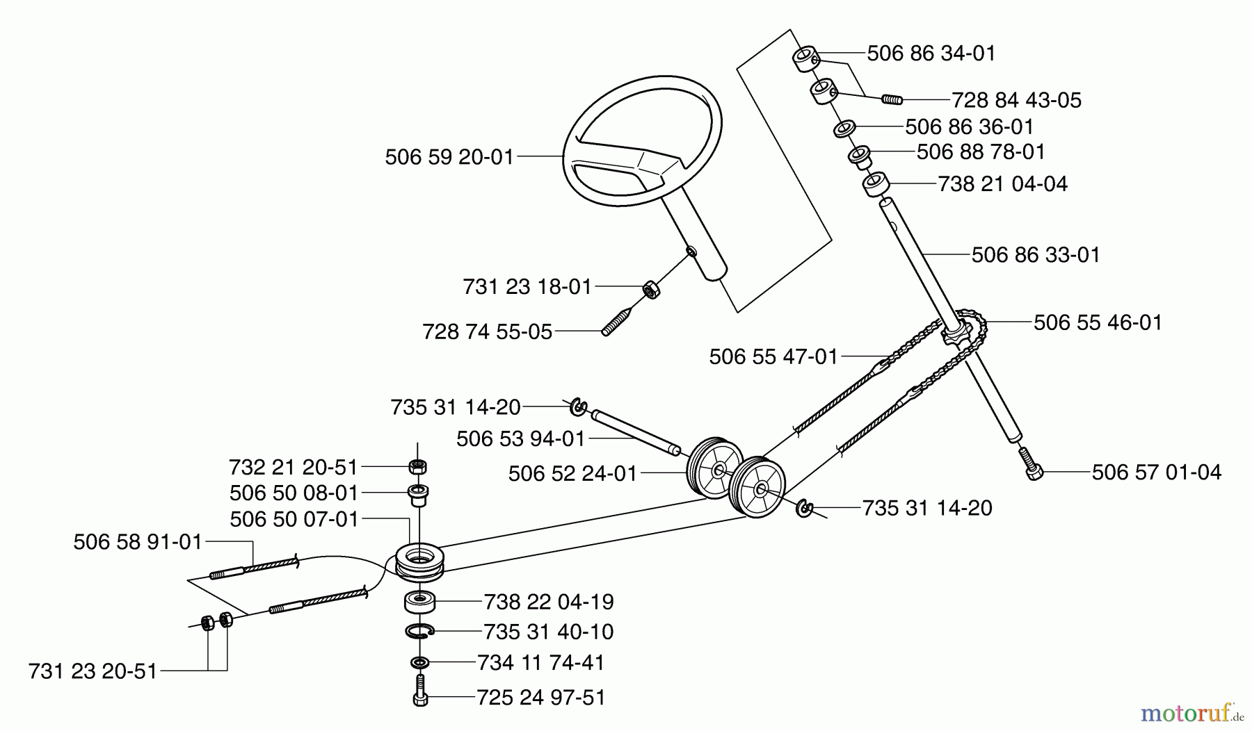  Husqvarna Reitermäher, Motor hinten Rider Pro 15 - Husqvarna Rear-Engine Rider (2003-01 & After) Steering