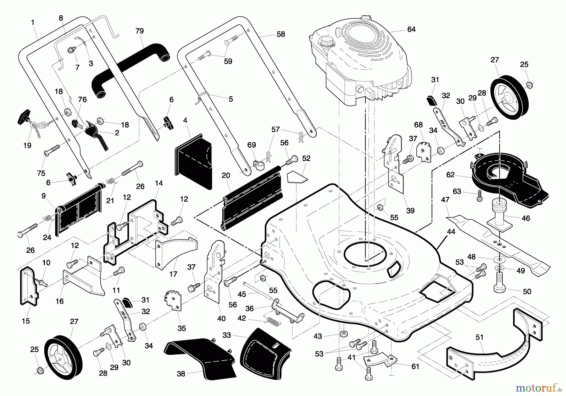  Husqvarna Rasenmäher 65022 ES (96143002300) - Husqvarna Walk-Behind Mower (2007-05 & After) Handle & Deck Assembly