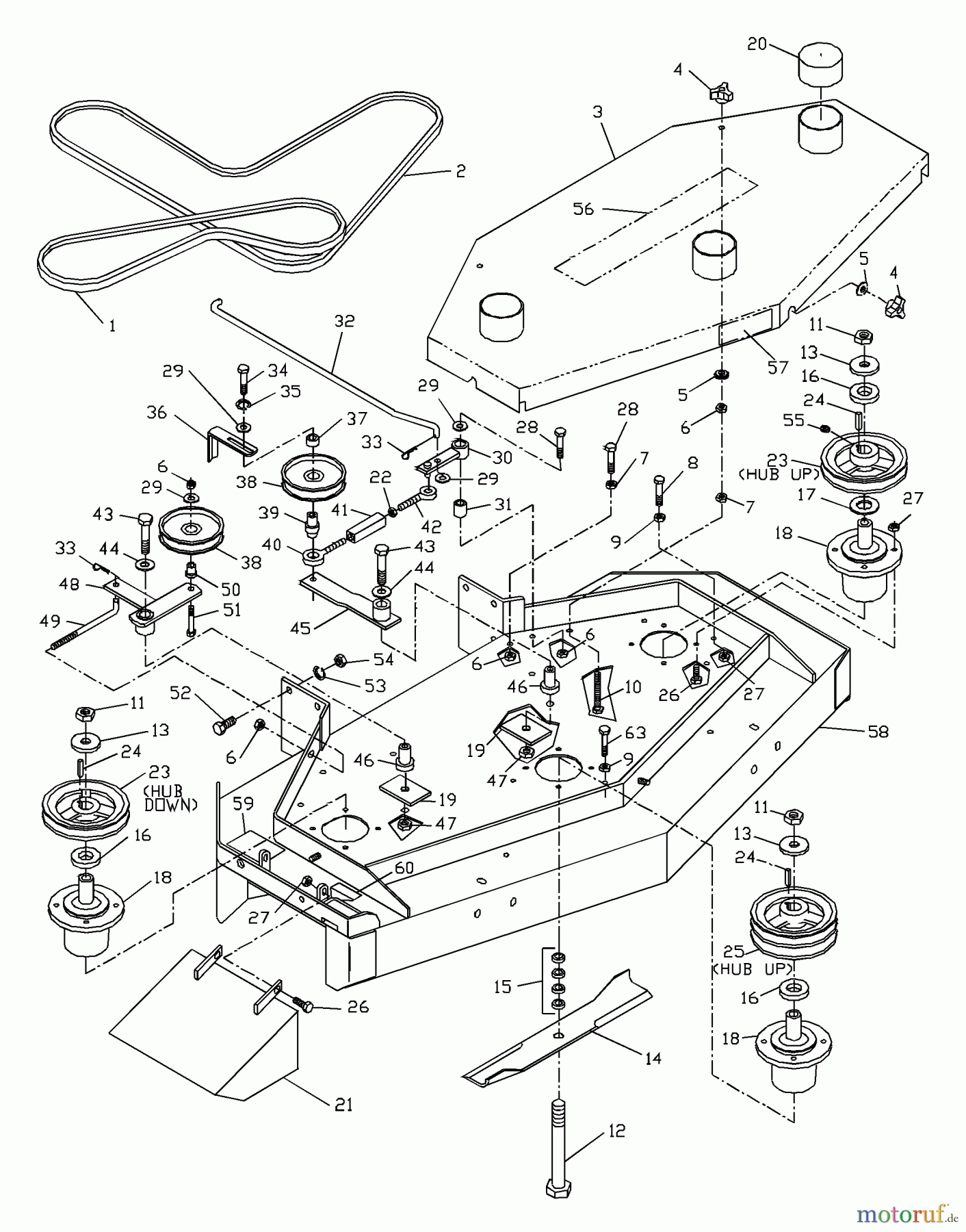  Husqvarna Rasenmäher für Großflächen W 4815A (968999110) - Husqvarna Wide-Area Walk-Behind Mower (2001-02 & After) Front Deck