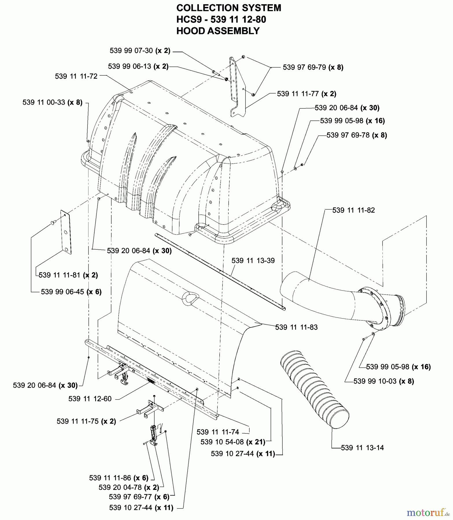  Husqvarna Nullwendekreismäher, Zero-Turn iZ 4217 TSKAA (968999254) - Husqvarna Zero-Turn Mower (2005-08 to 2005-11) Accessories HCS9 Collection System Hood