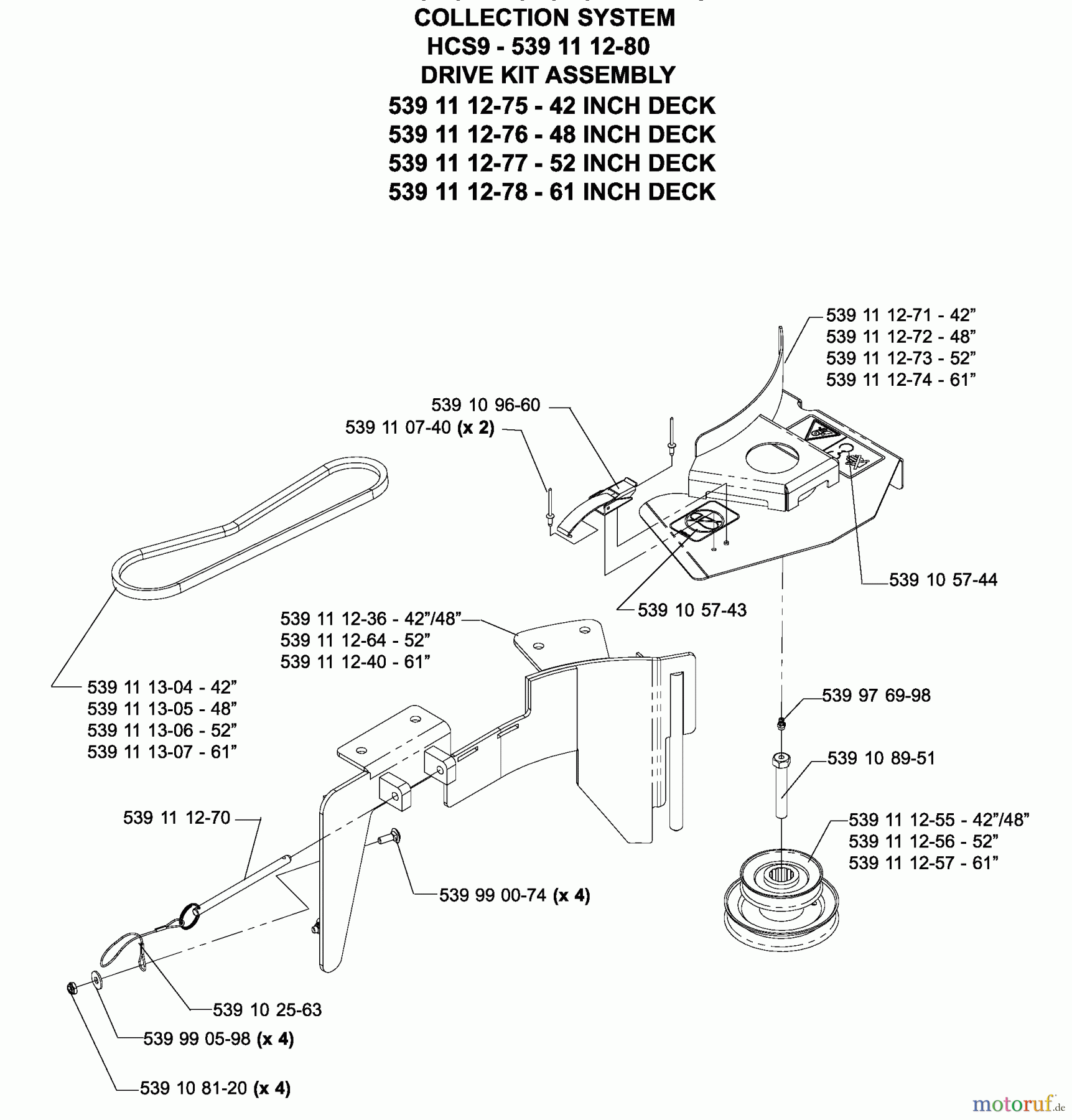  Husqvarna Nullwendekreismäher, Zero-Turn iZ 4217 TSKAA (968999254) - Husqvarna Zero-Turn Mower (2005-12 to 2006-07) Accessories HCS9 Collection System Drive Kit