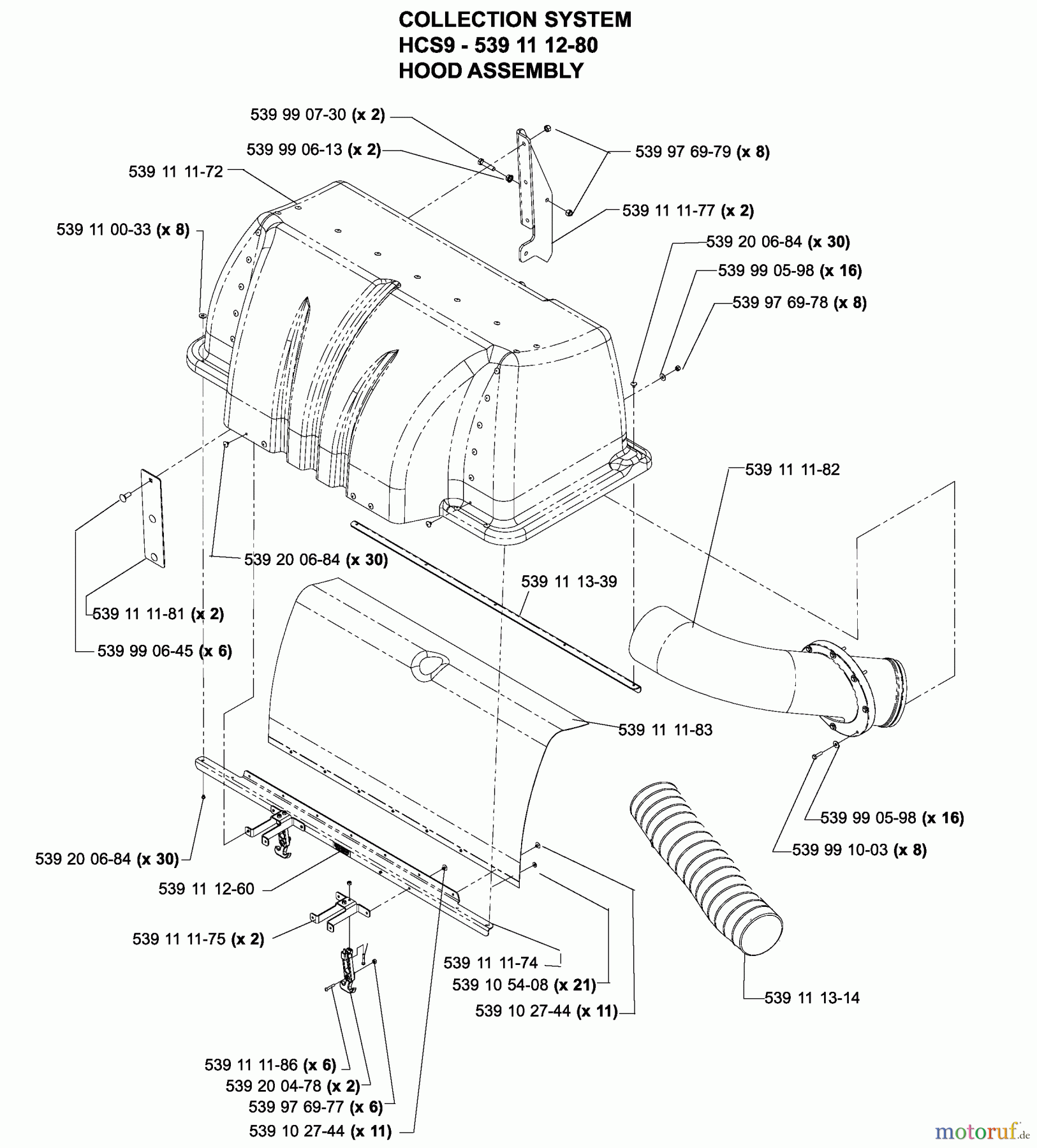  Husqvarna Nullwendekreismäher, Zero-Turn iZ 4217 TSKAA (968999254) - Husqvarna Zero-Turn Mower (2005-12 to 2006-07) Accessories HCS9 Collection System Hood