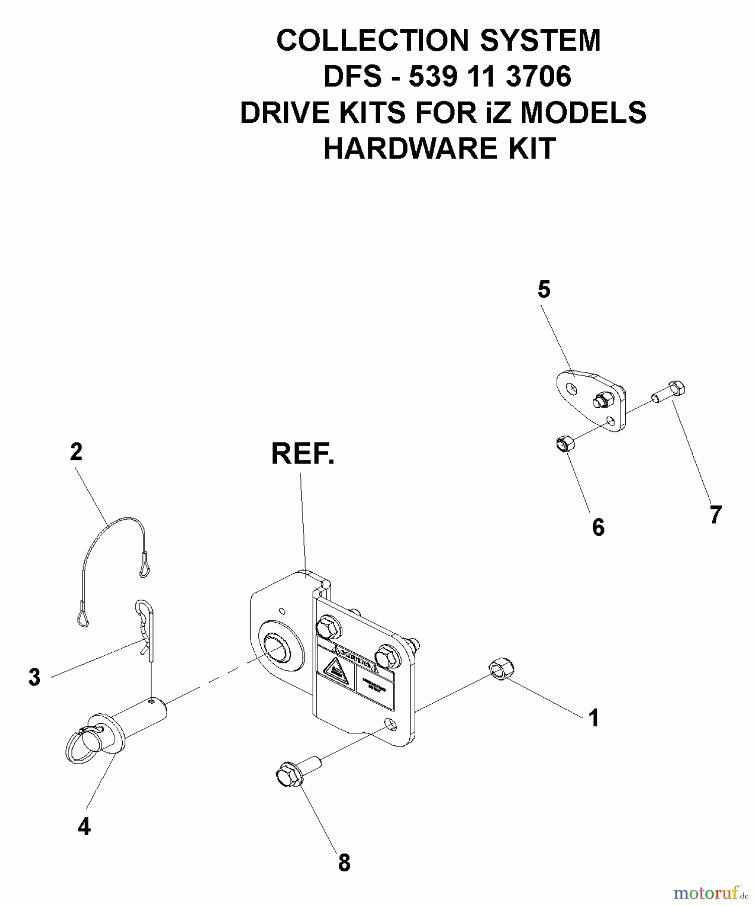  Husqvarna Nullwendekreismäher, Zero-Turn iZ 4217 TSKAA (968999254) - Husqvarna Zero-Turn Mower (2006-08 to 2007-03) Accessories (DFS Collection System-Drive Kits For iZ Models Hardware Kit)