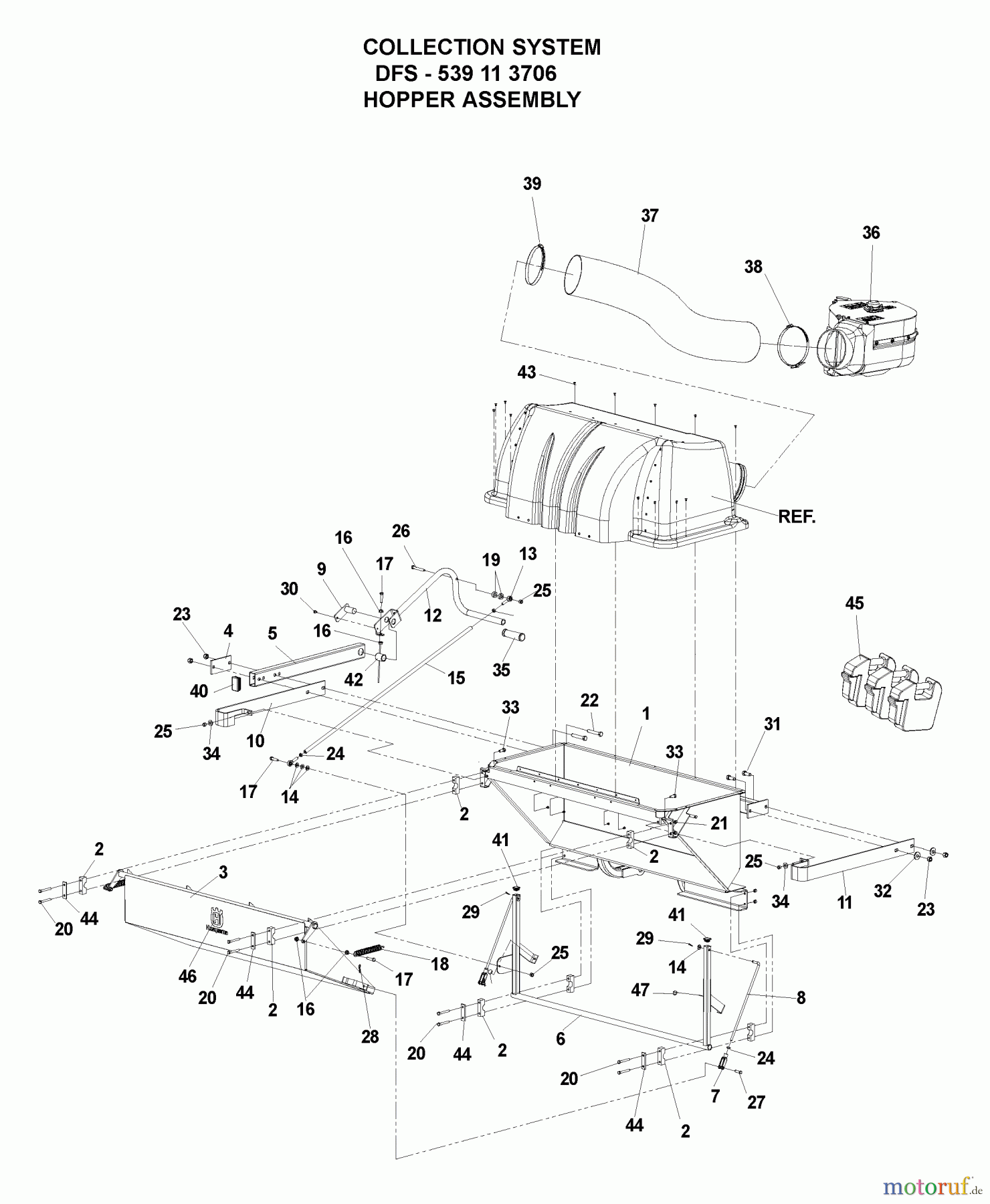  Husqvarna Nullwendekreismäher, Zero-Turn iZ 4217 TSKAA (968999254) - Husqvarna Zero-Turn Mower (2006-08 to 2007-03) Accessories (DFS Collection System - Hopper Assembly)