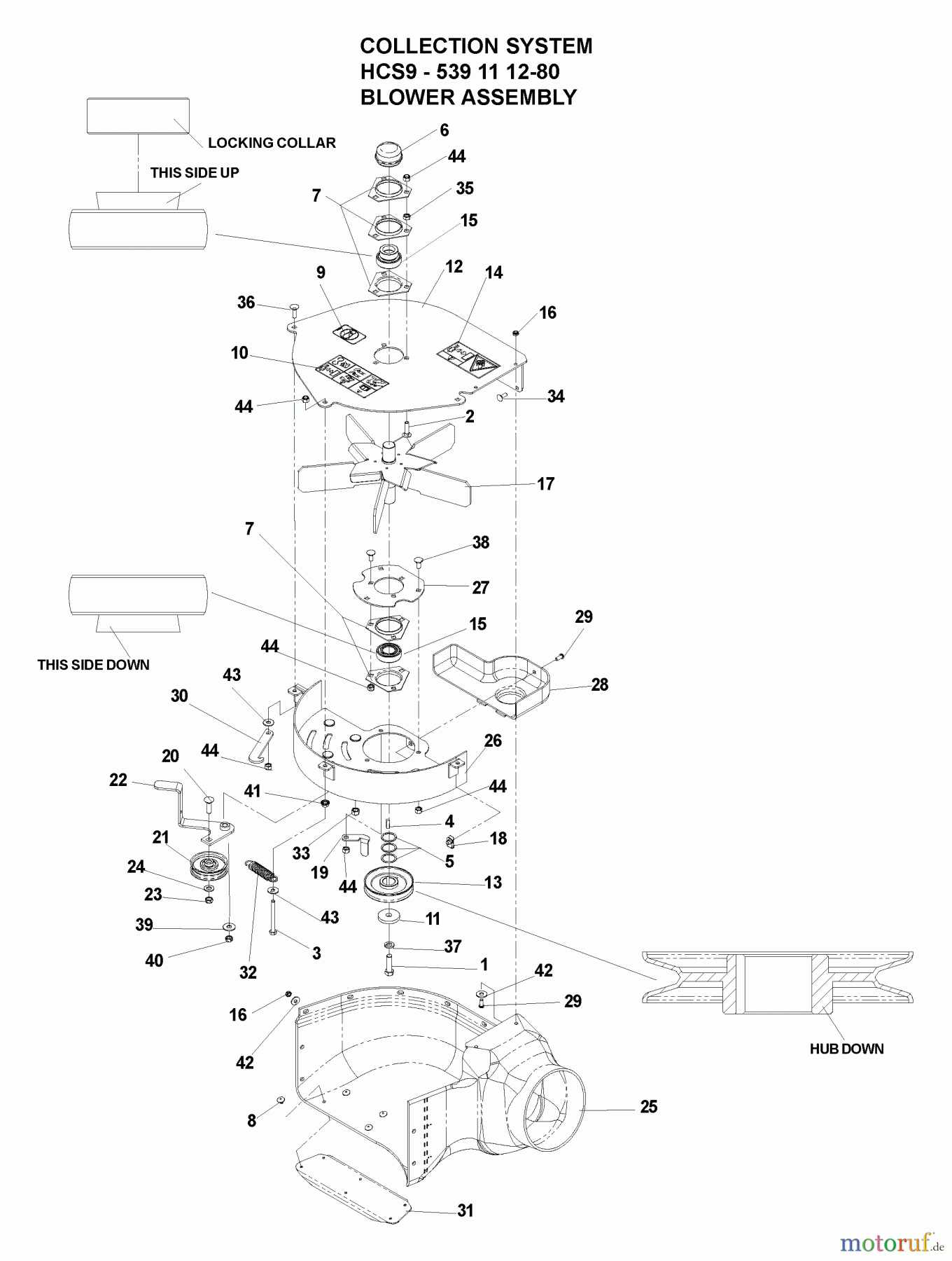  Husqvarna Nullwendekreismäher, Zero-Turn iZ 4217 TSKAA (968999254) - Husqvarna Zero-Turn Mower (2006-08 to 2007-03) Accessories (HCS9 Collection System - Blower Assembly)