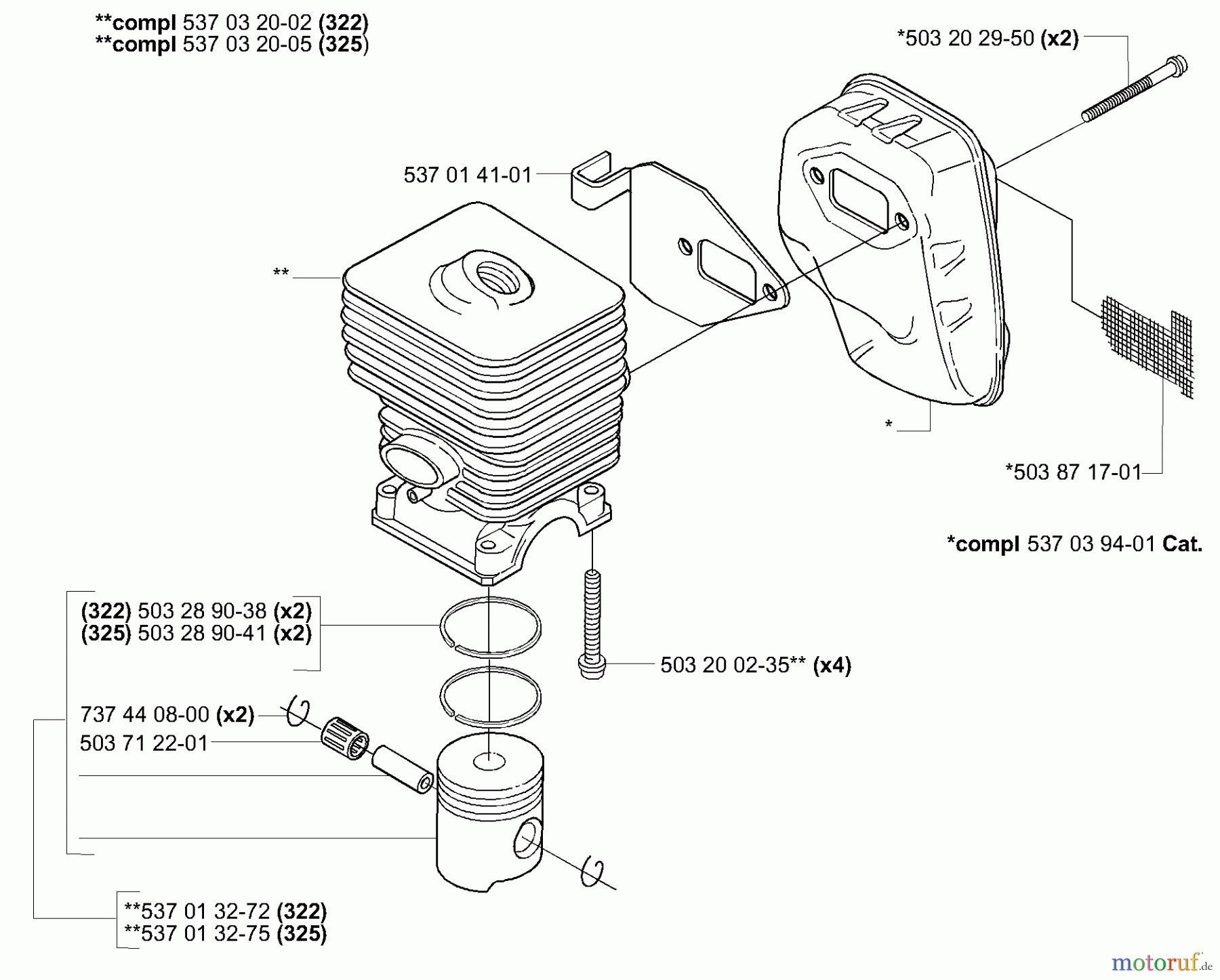  Husqvarna Kantenschneider 325 EX - Husqvarna Handheld Edger (2001-01 to 2006-03) Piston Cylinder/Muffler