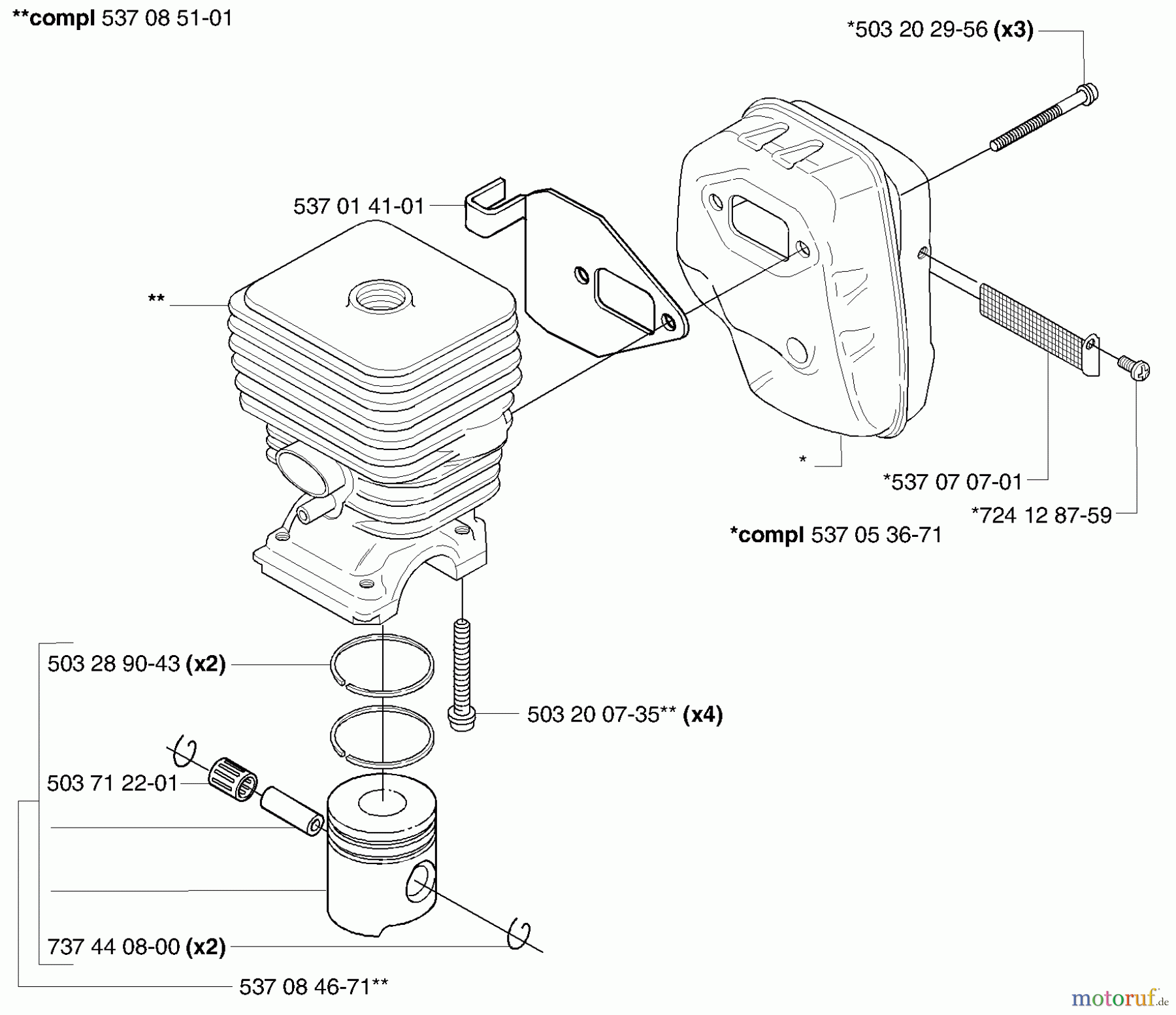  Husqvarna Kantenschneider 326 EX - Husqvarna Handheld Edger (E-TECH 2) (2002-02 & After) Piston / Cylinder / Muffler