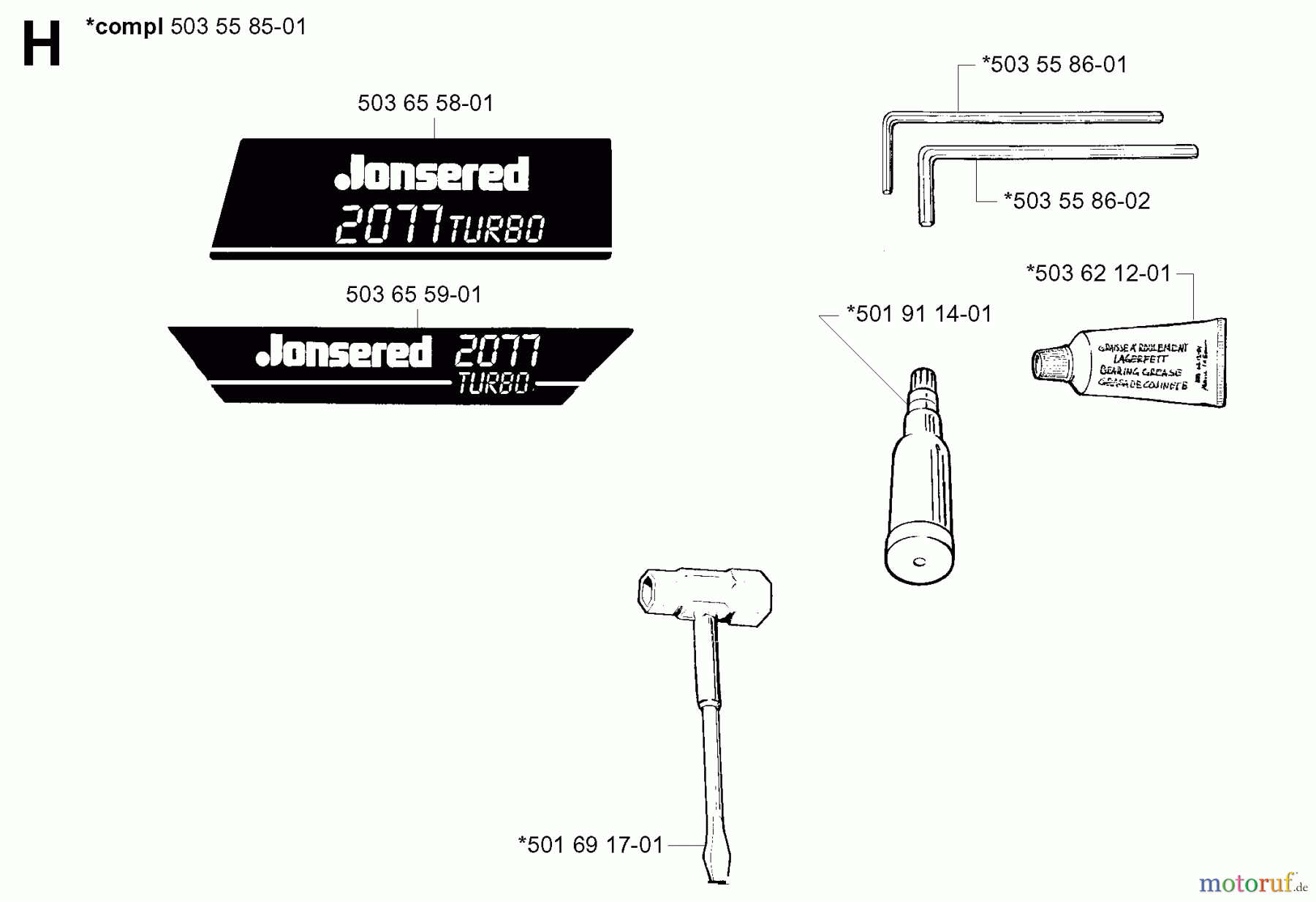  Jonsered Motorsägen 2077 - Jonsered Chainsaw (2001-10) DECALS