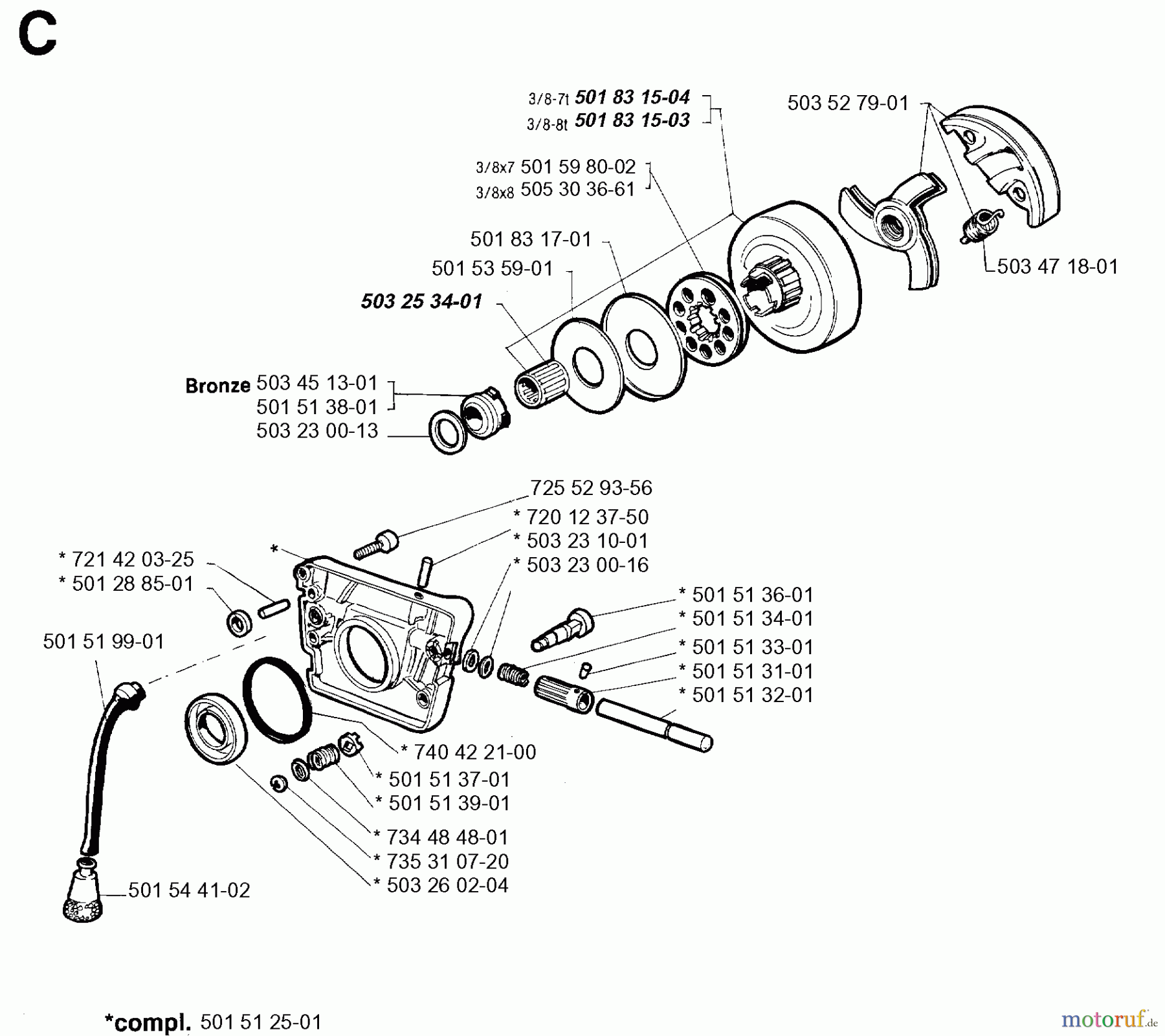  Jonsered Motorsägen 670 CHAMP - Jonsered Chainsaw (1994-08) CLUTCH OIL PUMP