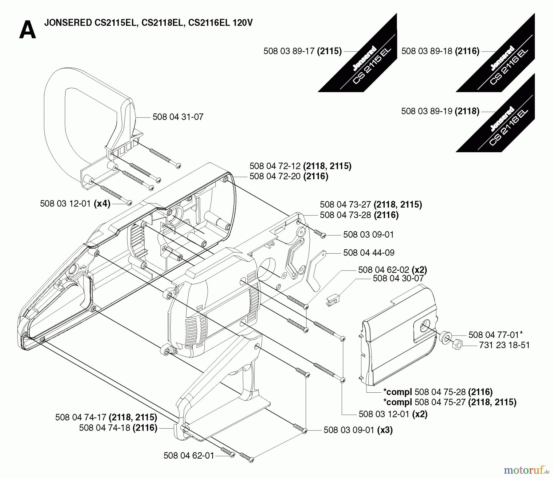  Jonsered Motorsägen CS2116EL - Jonsered Chainsaw (2003-01) HOUSING