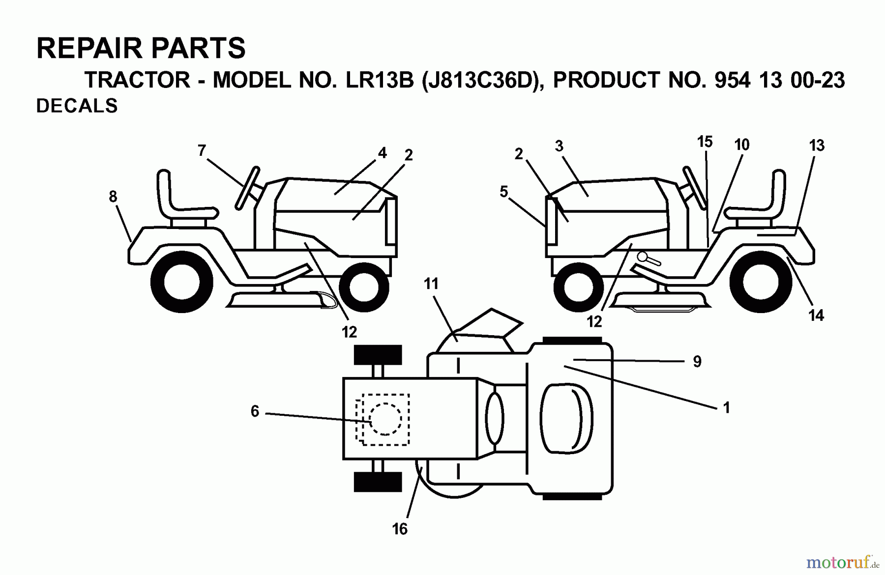  Jonsered Rasen  und Garten Traktoren LR13B (J813C36D, 954130023) - Jonsered Lawn & Garden Tractor (2000-04) DECALS