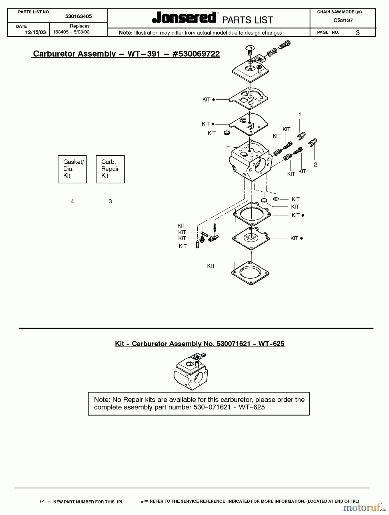  Jonsered Motorsägen CS2137 - Jonsered Chainsaw (2004-01) CARBURETOR DETAILS