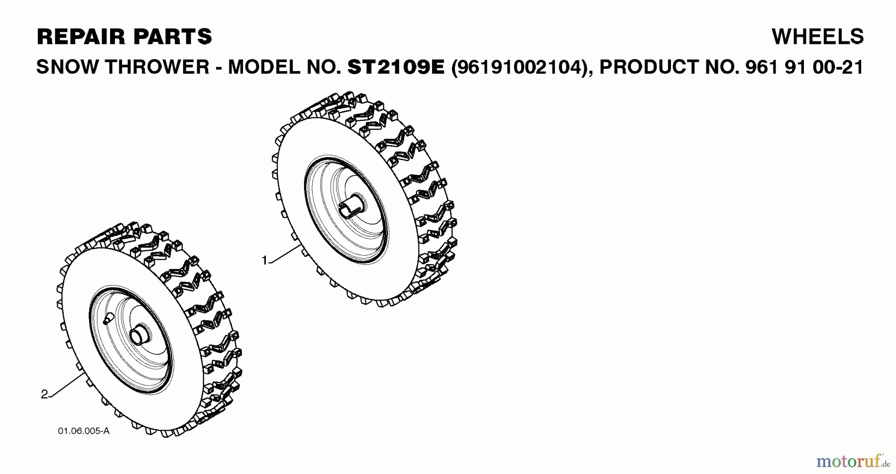  Jonsered Schneefräsen ST 2109 E (96191002105) - Jonsered Snow Thrower (2008-08) WHEELS TIRES #1