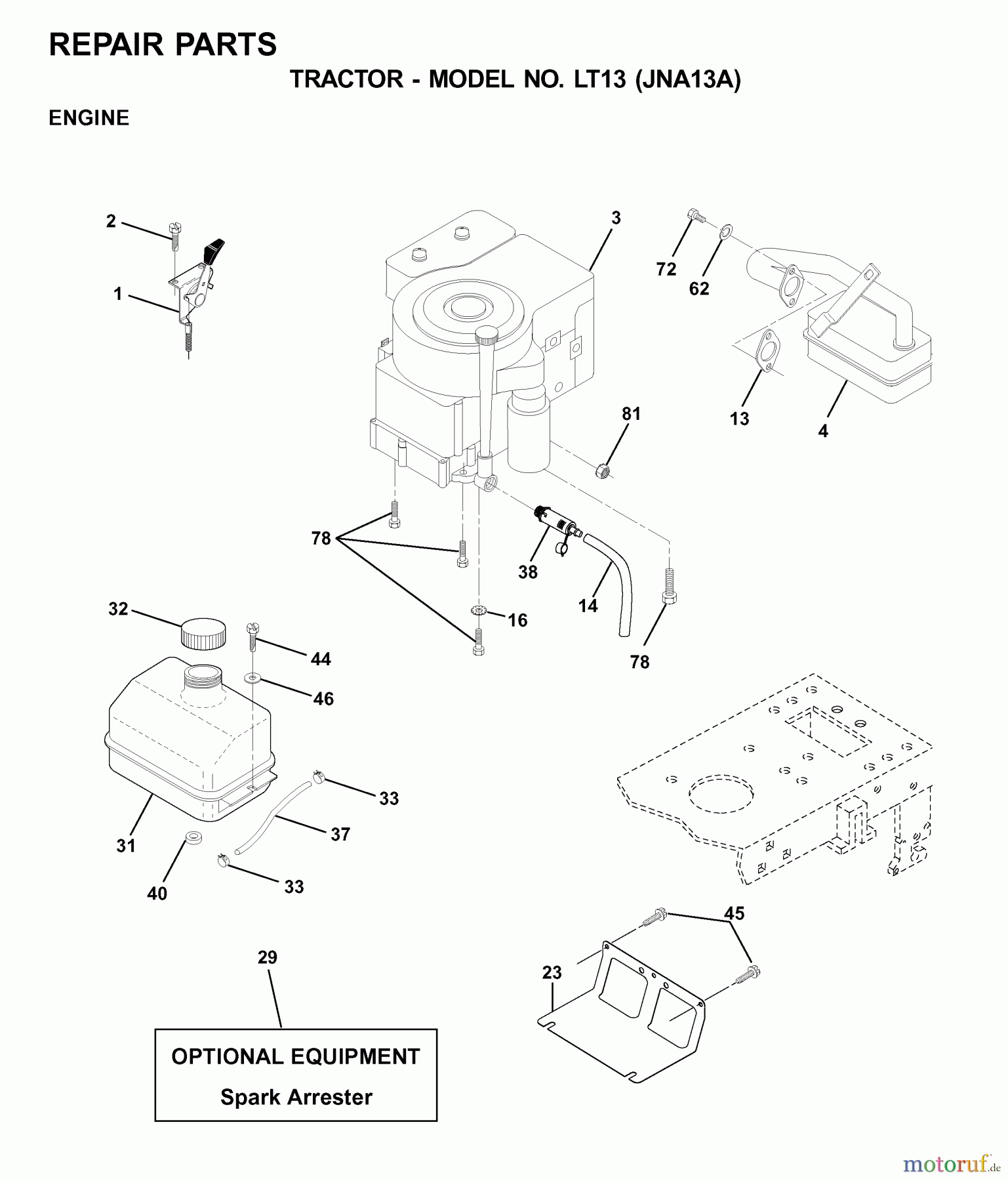  Jonsered Rasen  und Garten Traktoren LT13 (JNA13A) - Jonsered Lawn & Garden Tractor (2001-05) ENGINE