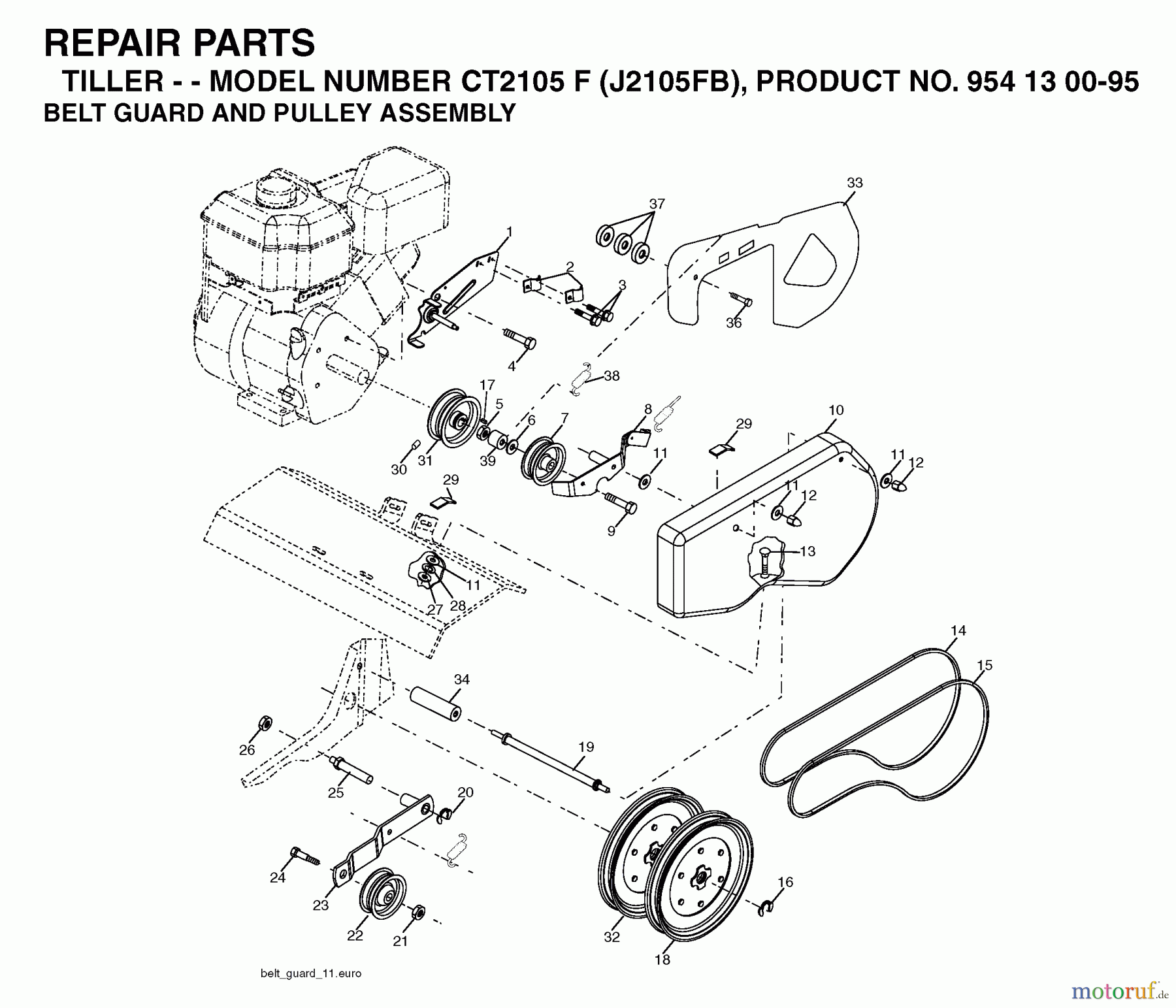  Jonsered Motorhacken / Kultivierer CT2105F (J2105FB, 954130095) - Jonsered Cultivator (2004-01) BELT GUARD PULLEY