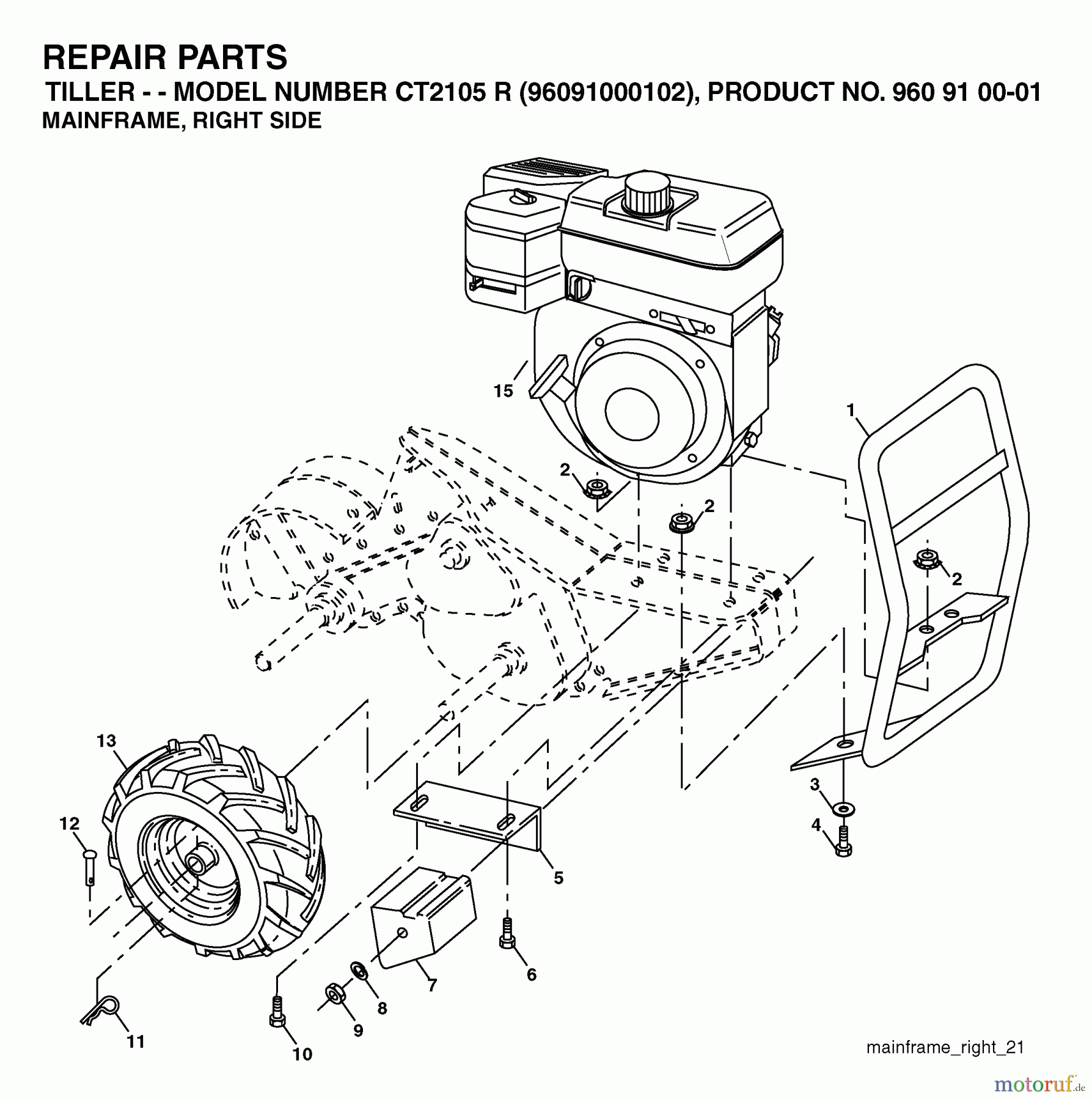  Jonsered Motorhacken / Kultivierer CT2105R (960910001, 96091000102) - Jonsered Cultivator (2006-06) MAINFRAME RIGHT SIDE