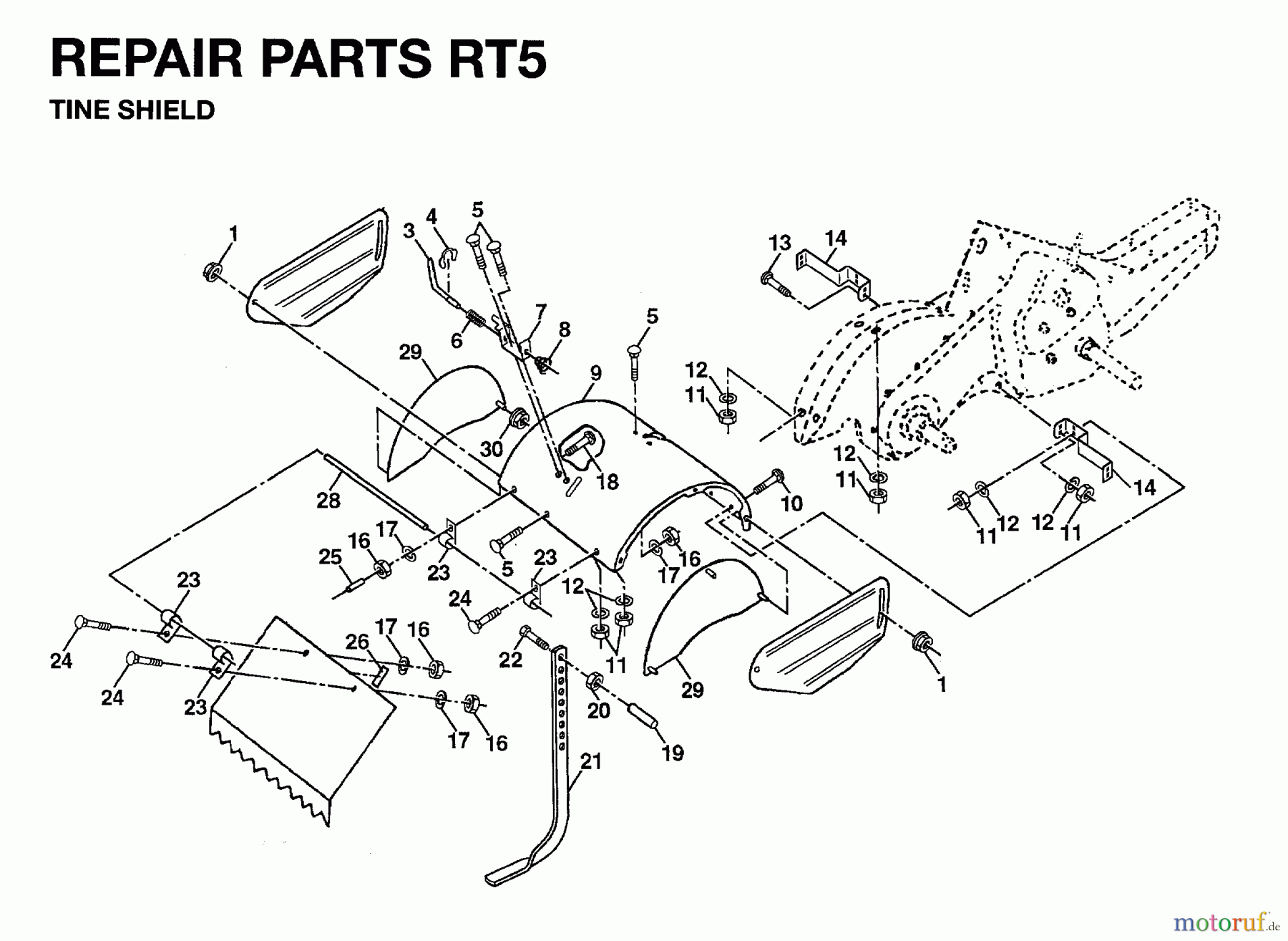  Jonsered Motorhacken / Kultivierer RT5 (954003451) - Jonsered Rear-Tine Tiller (1996-01) TINE SHIELD