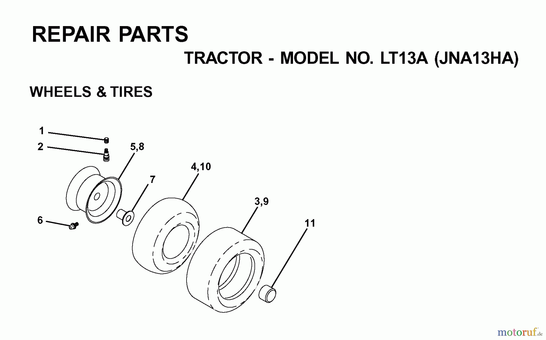  Jonsered Rasen  und Garten Traktoren LT13A (JNA13HA) - Jonsered Lawn & Garden Tractor (2001-05) WHEELS TIRES