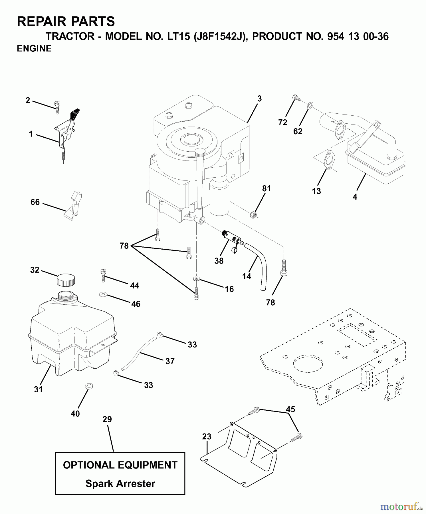  Jonsered Rasen  und Garten Traktoren LT15 (J8F1542J, 954130036) - Jonsered Lawn & Garden Tractor (2001-01) ENGINE CUTTING EQUIPMENT