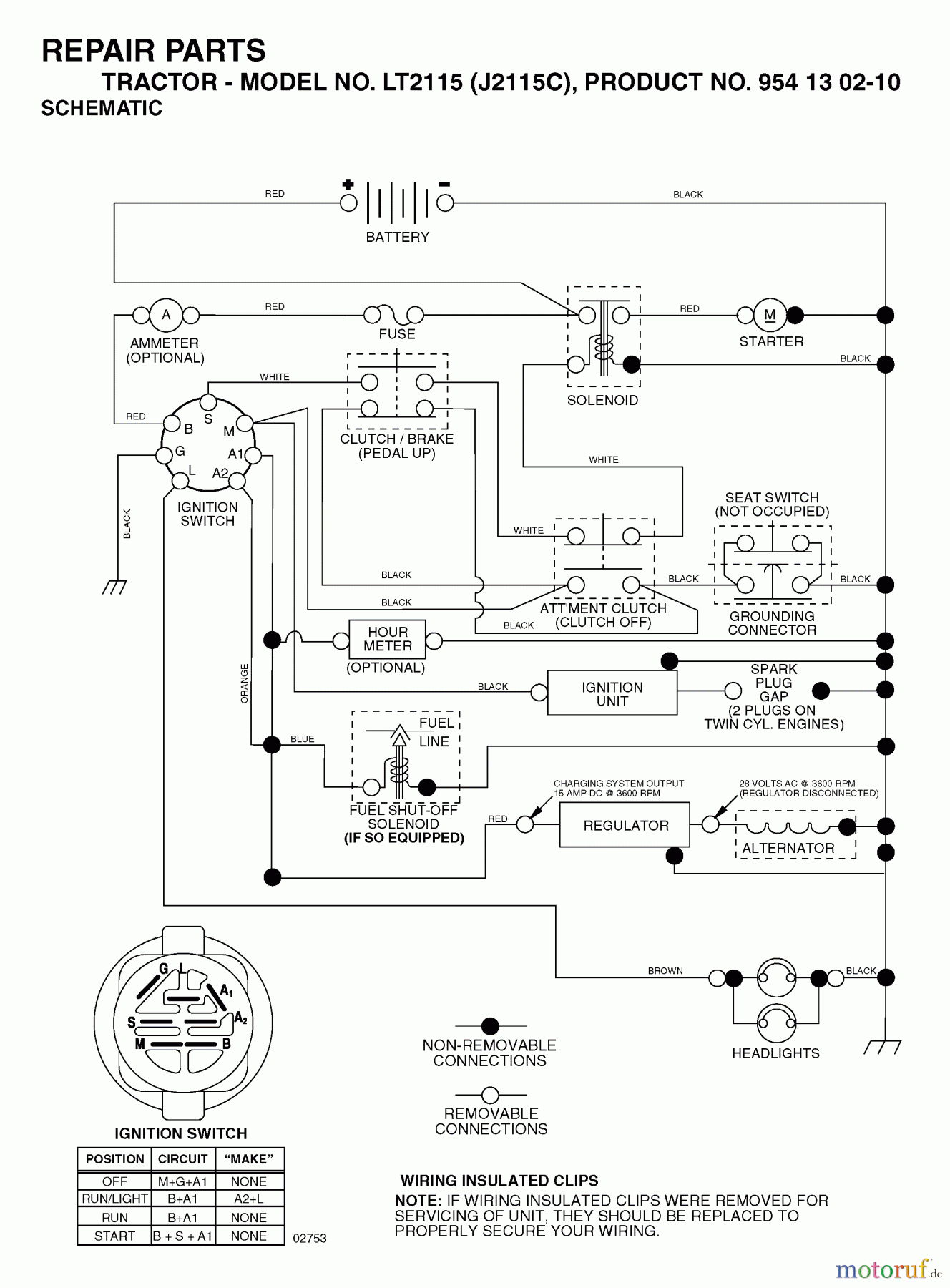  Jonsered Rasen  und Garten Traktoren LT2115 (J2115C, 954130210) - Jonsered Lawn & Garden Tractor (2004-09) SCHEMATIC