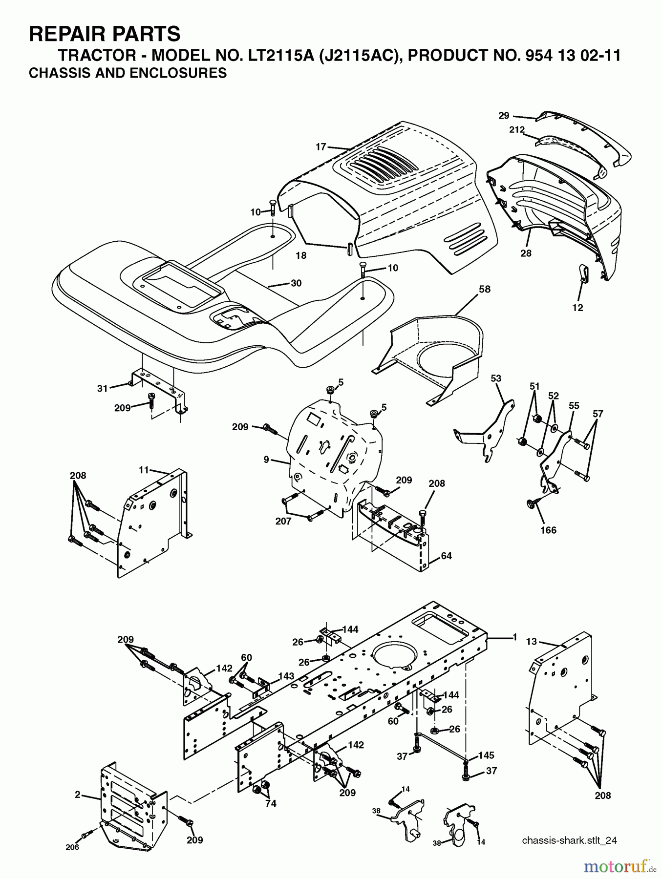  Jonsered Rasen  und Garten Traktoren LT2115 A (J2115AC, 954130211) - Jonsered Lawn & Garden Tractor (2004-09) CHASSIS ENCLOSURES