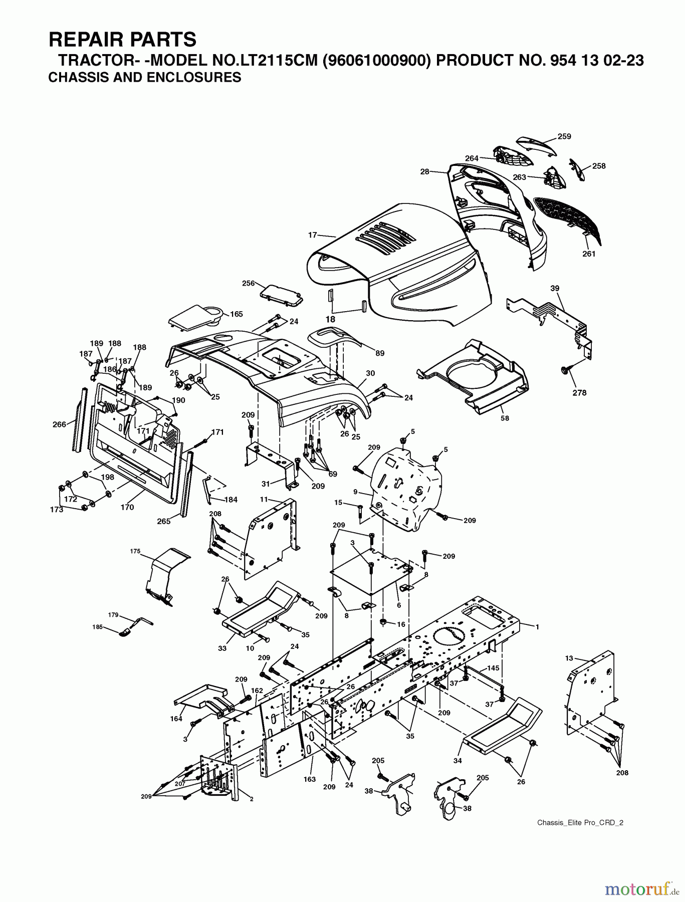  Jonsered Rasen  und Garten Traktoren LT2115 CM (96061000900) - Jonsered Lawn & Garden Tractor (2005-01) CHASSIS ENCLOSURES