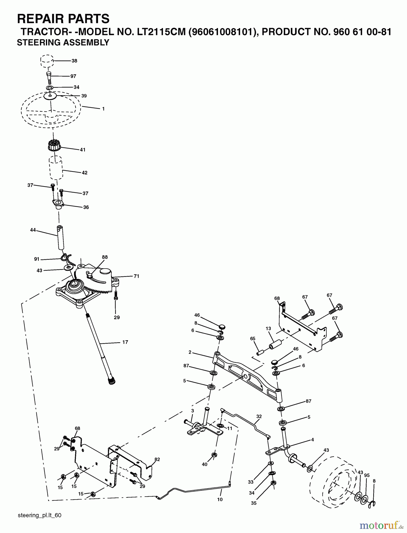  Jonsered Rasen  und Garten Traktoren LT2115 CM (96061008101) - Jonsered Lawn & Garden Tractor (2006-05) STEERING