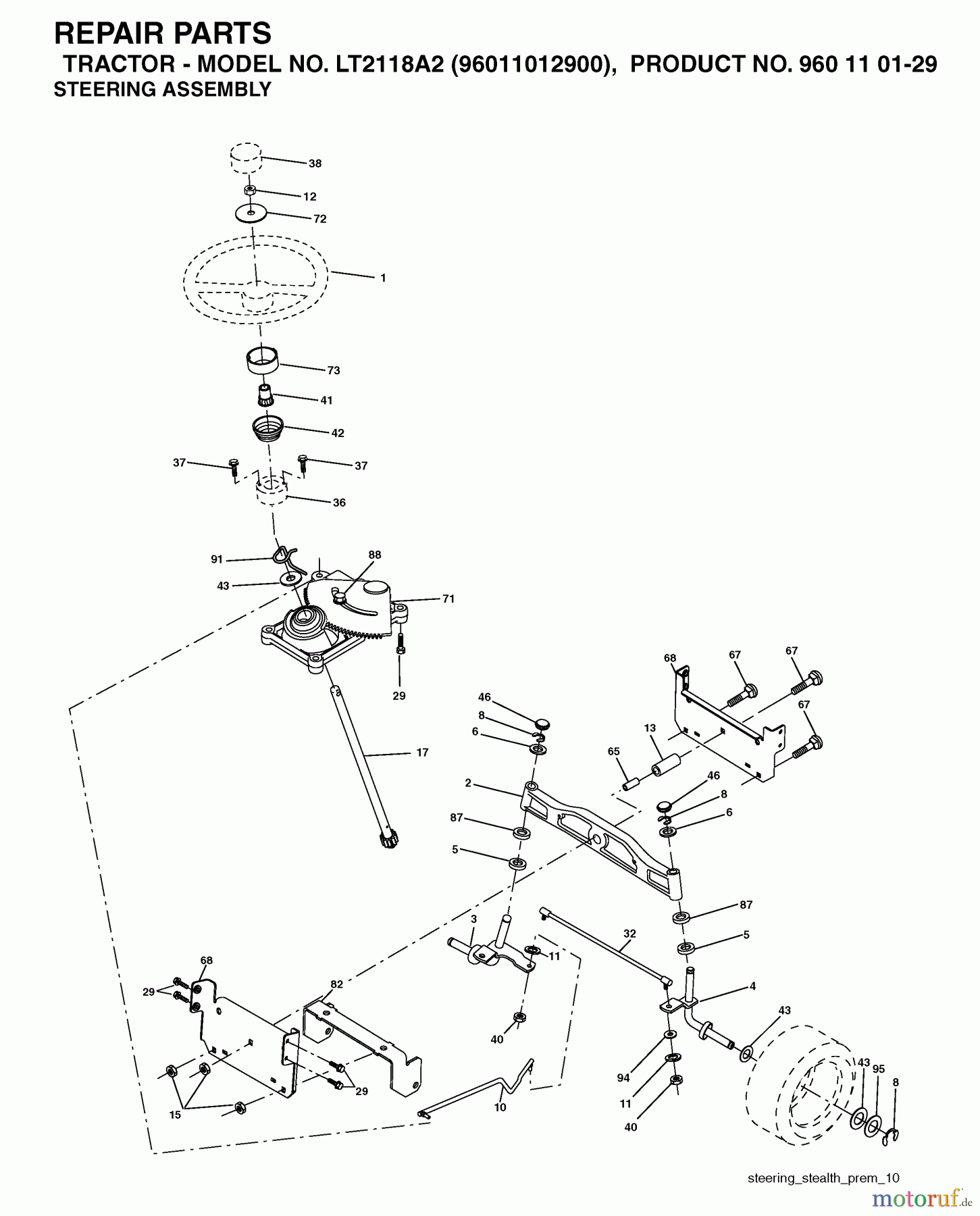  Jonsered Rasen  und Garten Traktoren LT2118 A2 (96011012900) - Jonsered Lawn & Garden Tractor (2006-01) STEERING