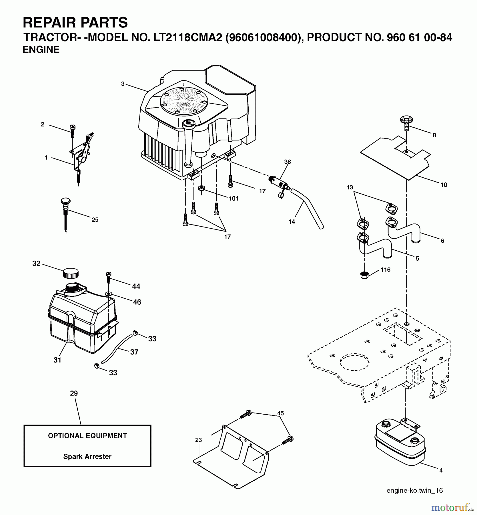  Jonsered Rasen  und Garten Traktoren LT2118 CMA2 (96061008400) - Jonsered Lawn & Garden Tractor (2006-01) ENGINE