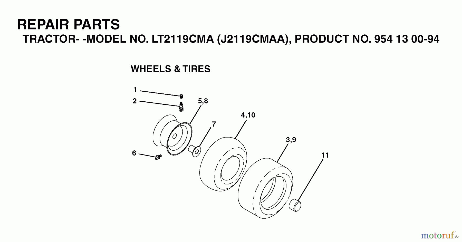  Jonsered Rasen  und Garten Traktoren LT2119 CMA (J2119CMAA, 954130094) - Jonsered Lawn & Garden Tractor (2003-01) WHEELS TIRES