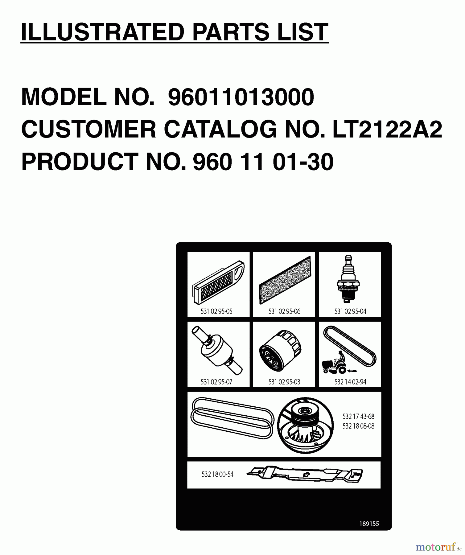  Jonsered Rasen  und Garten Traktoren LT2122 A2 (96011013000) - Jonsered Lawn & Garden Tractor (2006-06) FREQUENTLY USED PARTS