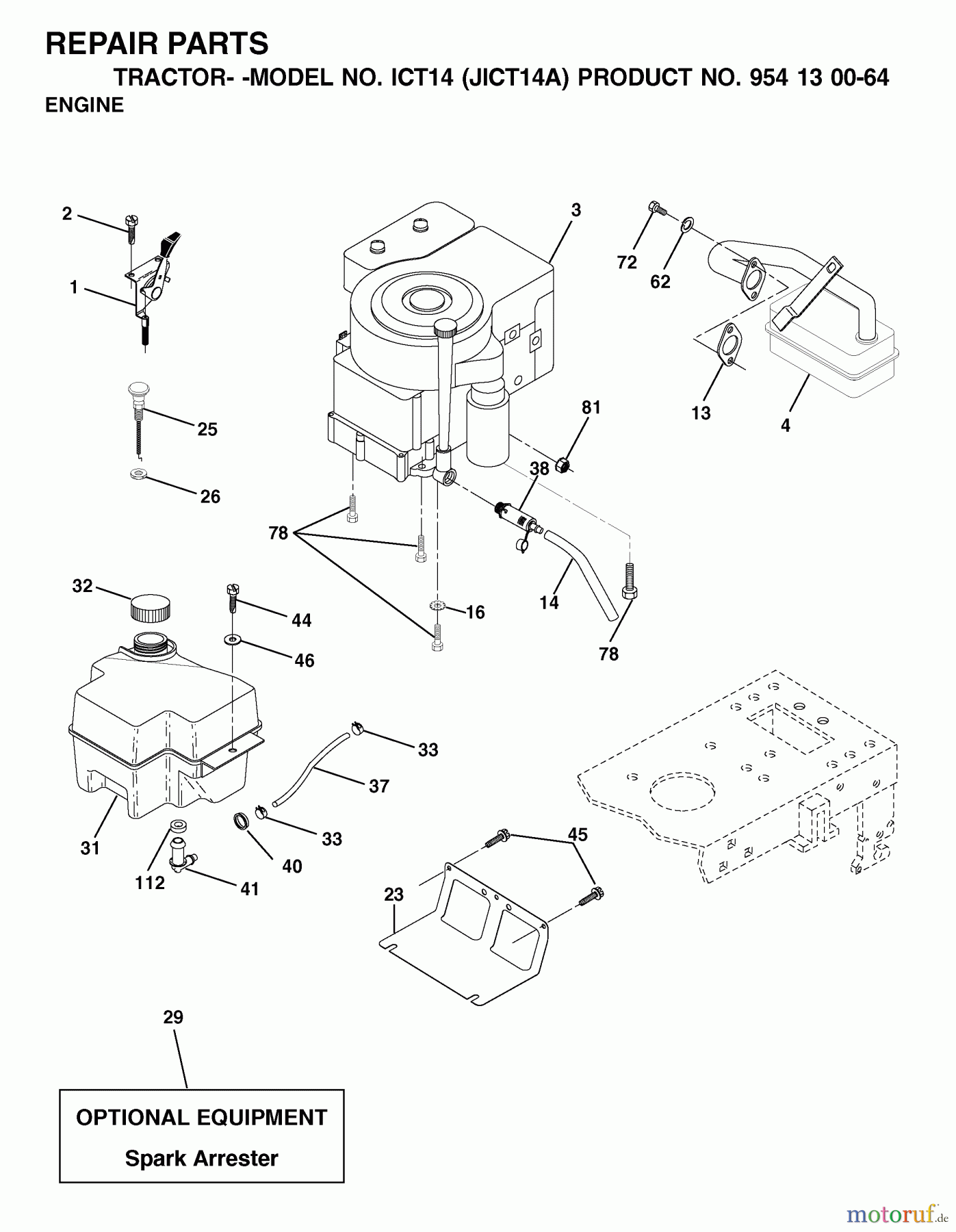  Jonsered Rasen  und Garten Traktoren ICT14 (JICT14A, 954130064) - Jonsered Lawn & Garden Tractor (2002-02) ENGINE