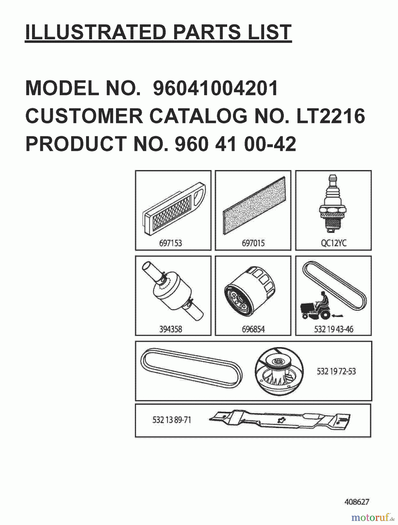  Jonsered Rasen  und Garten Traktoren LT2216 (96041004201) - Jonsered Lawn & Garden Tractor (2007-04) FREQUENTLY USED PARTS