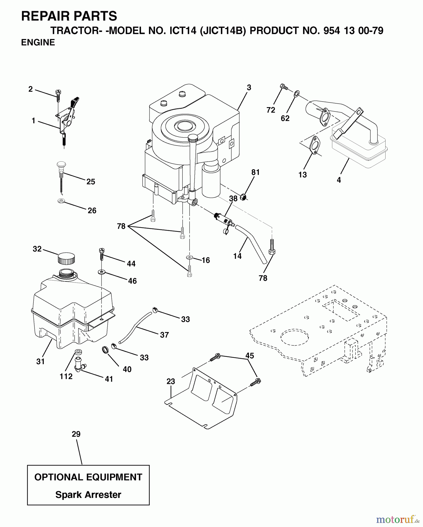  Jonsered Rasen  und Garten Traktoren ICT14 (JICT14B, 954130079) - Jonsered Lawn & Garden Tractor (2002-02) ENGINE