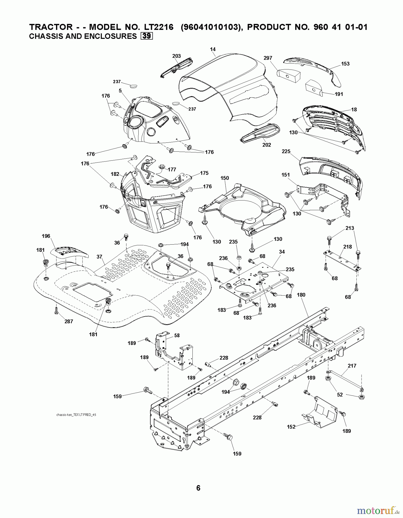  Jonsered Rasen  und Garten Traktoren LT2216 (96041010104) - Jonsered Lawn & Garden Tractor (2011-01) CHASSIS ENCLOSURES