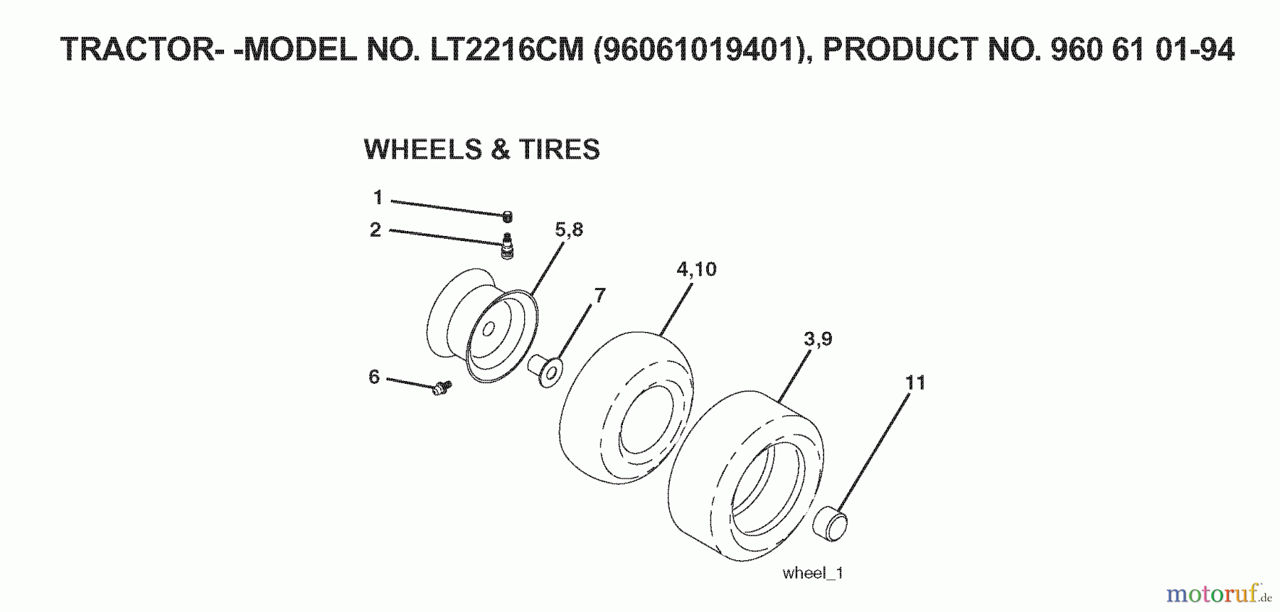  Jonsered Rasen  und Garten Traktoren LT2216 CM (96061019401) - Jonsered Lawn & Garden Tractor (2007-04) WHEELS TIRES