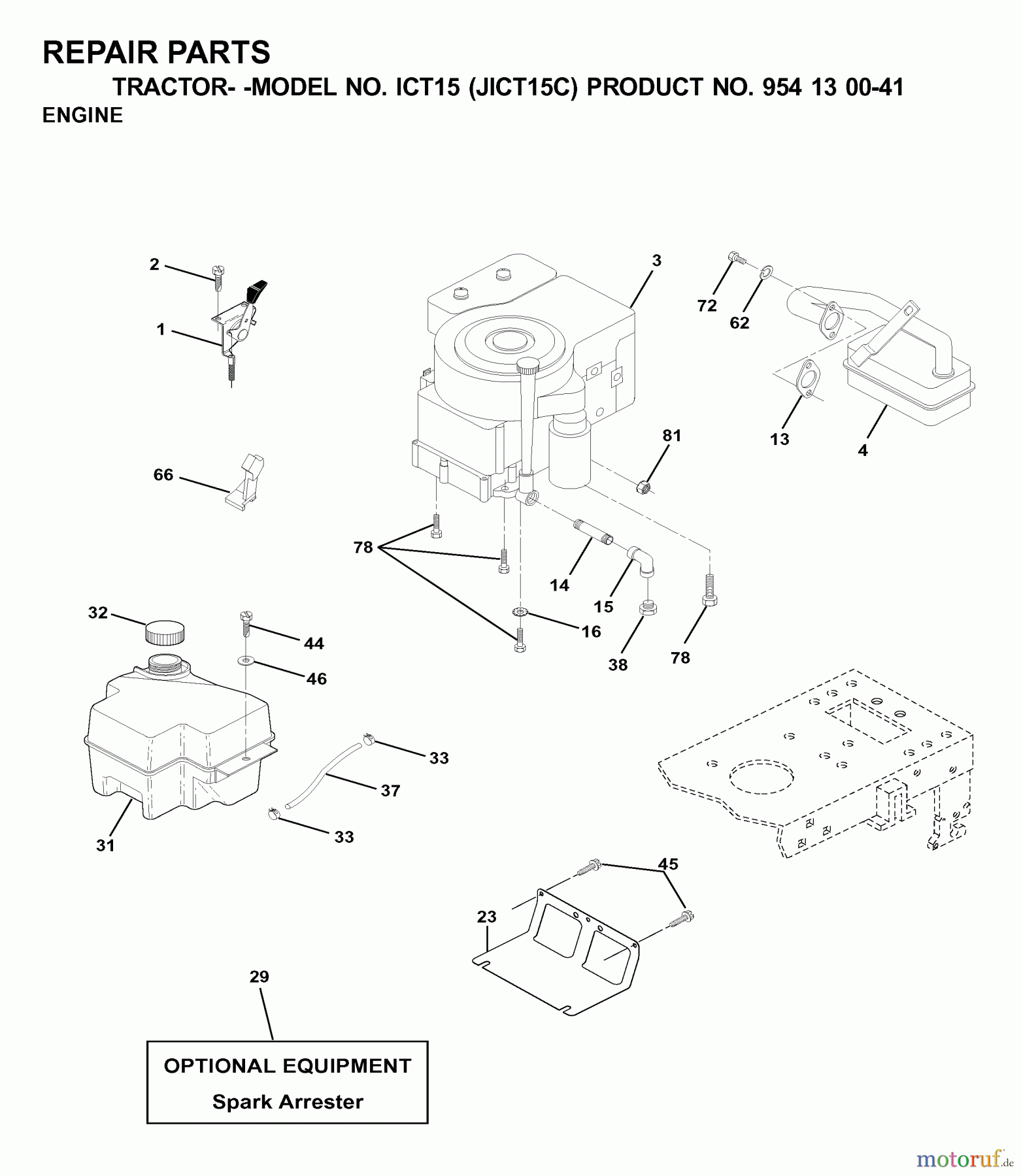  Jonsered Rasen  und Garten Traktoren ICT15 (JICT15C, 954130041) - Jonsered Lawn & Garden Tractor (2000-04) ENGINE CUTTING EQUIPMENT