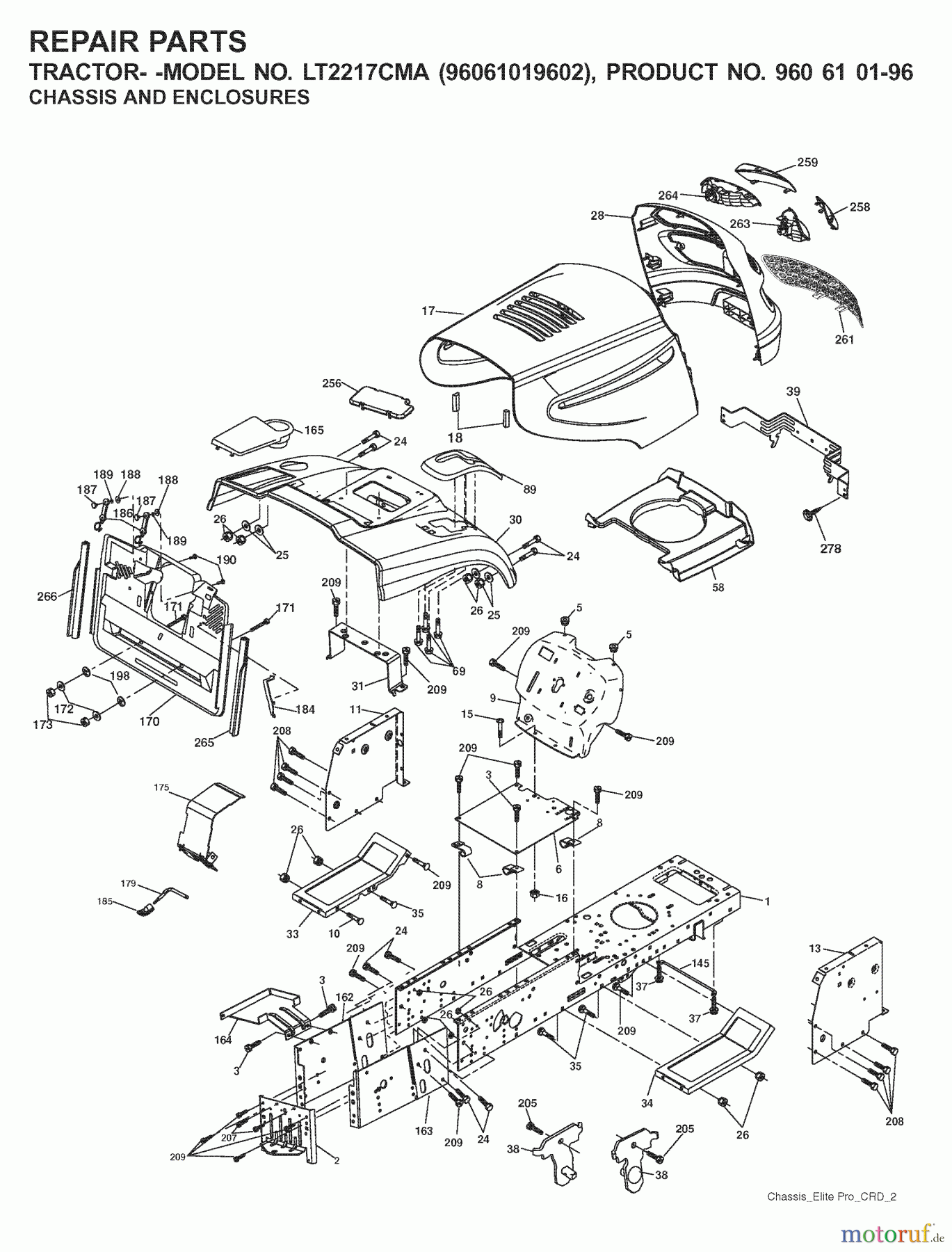  Jonsered Rasen  und Garten Traktoren LT2217 CMA (96061019602) - Jonsered Lawn & Garden Tractor (2007-09) CHASSIS ENCLOSURES