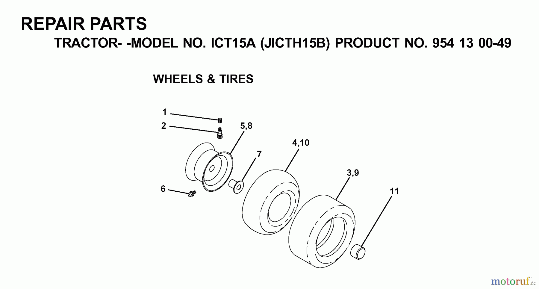  Jonsered Rasen  und Garten Traktoren ICT15A (JICTH15B, 954130049) - Jonsered Lawn & Garden Tractor (2001-02) WHEELS TIRES