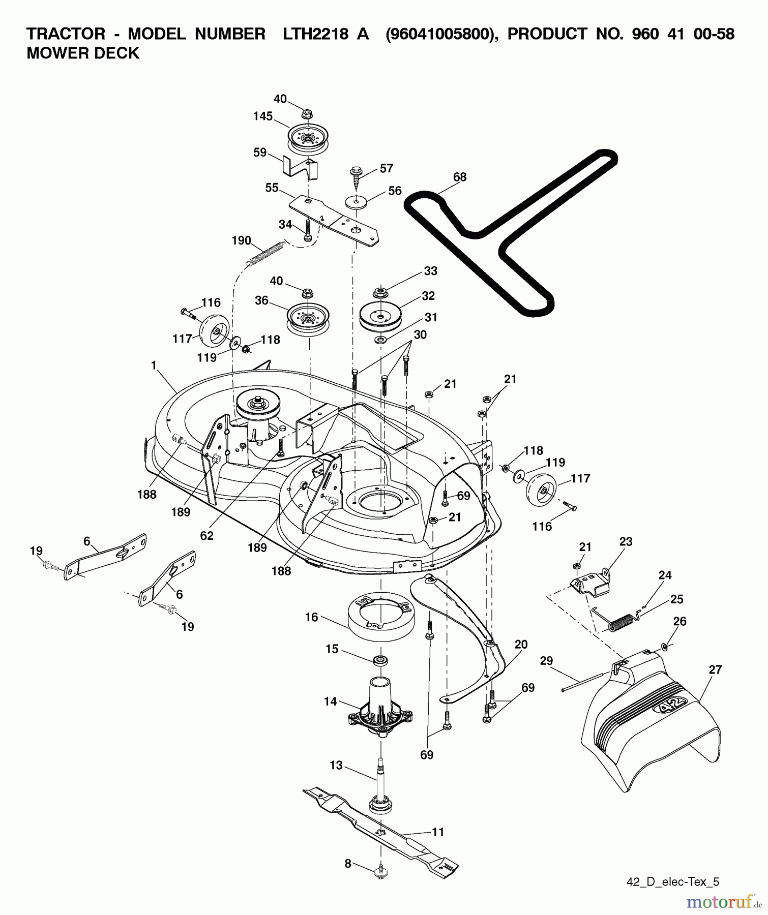  Jonsered Rasen  und Garten Traktoren LT2218 A (96041005800) - Jonsered Lawn & Garden Tractor (2007-04) MOWER DECK / CUTTING DECK