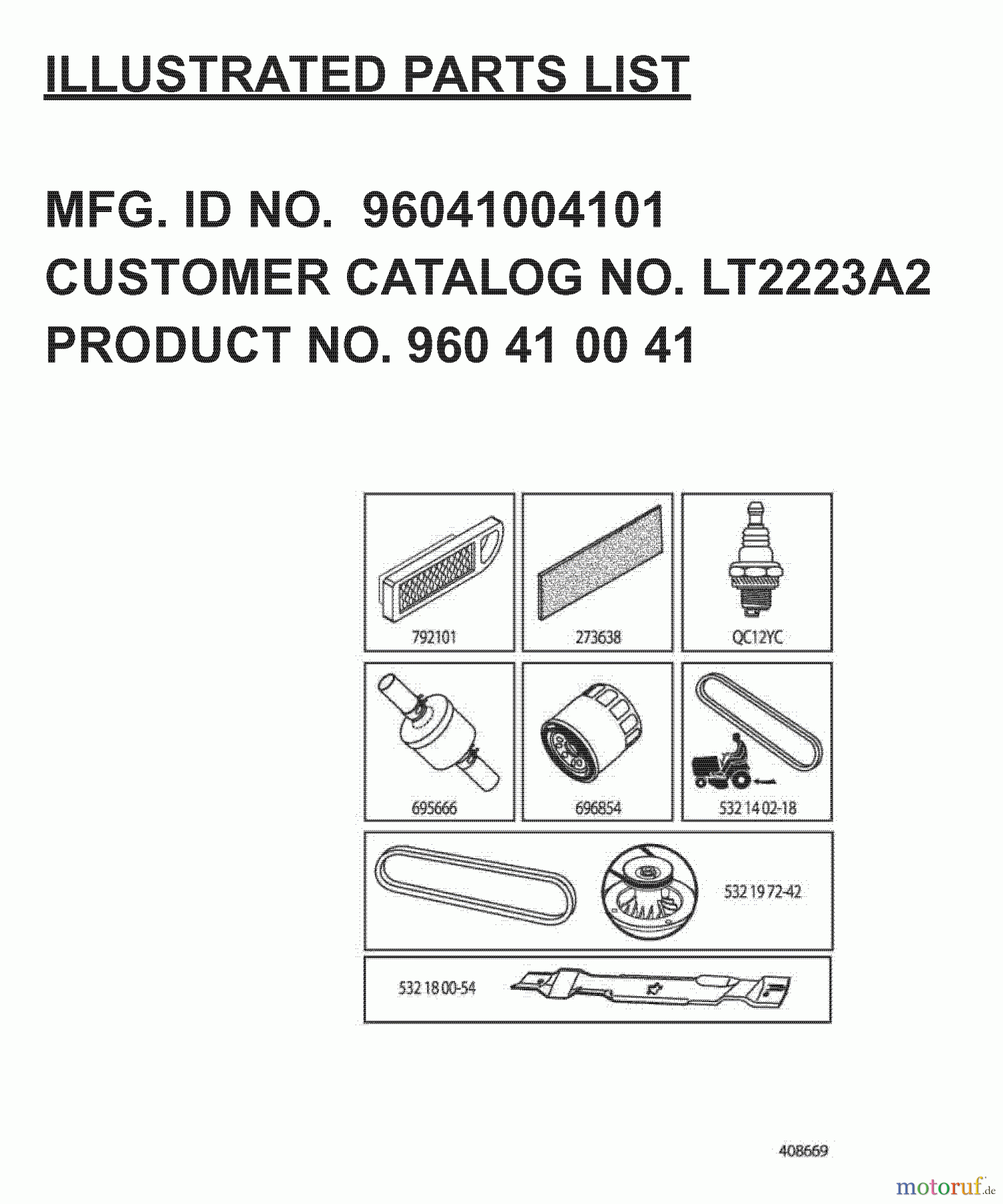  Jonsered Rasen  und Garten Traktoren LT2223 A2 (96041004101) - Jonsered Lawn & Garden Tractor (2007-06) FREQUENTLY USED PARTS