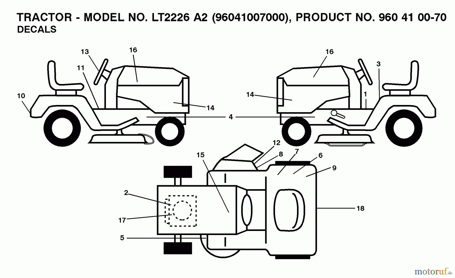  Jonsered Rasen  und Garten Traktoren LT2226 A2 (96041007000) - Jonsered Lawn & Garden Tractor (2008-02) DECALS