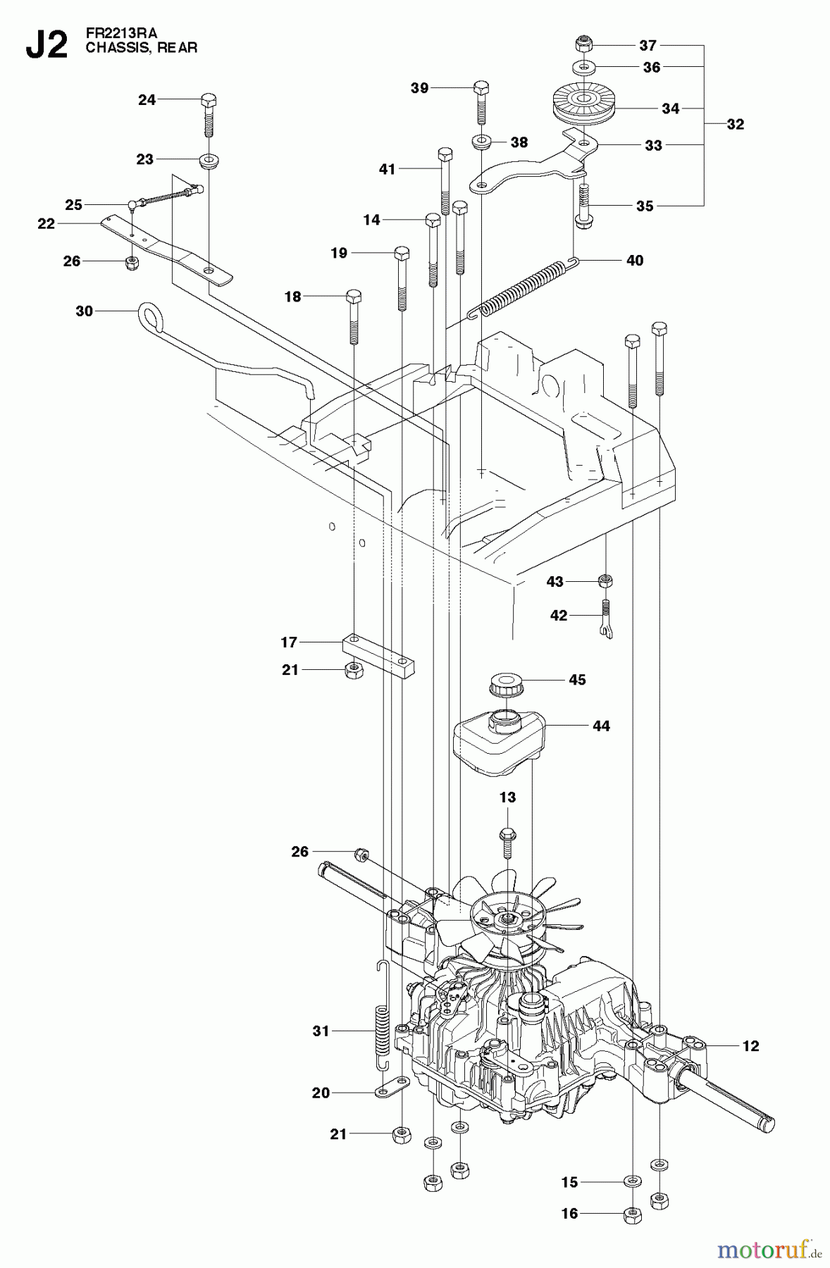  Jonsered Reitermäher FR2213 RA (966632001) - Jonsered Rear-Engine Riding Mower (2011) CHASSIS ENGINE PULLEYS #1