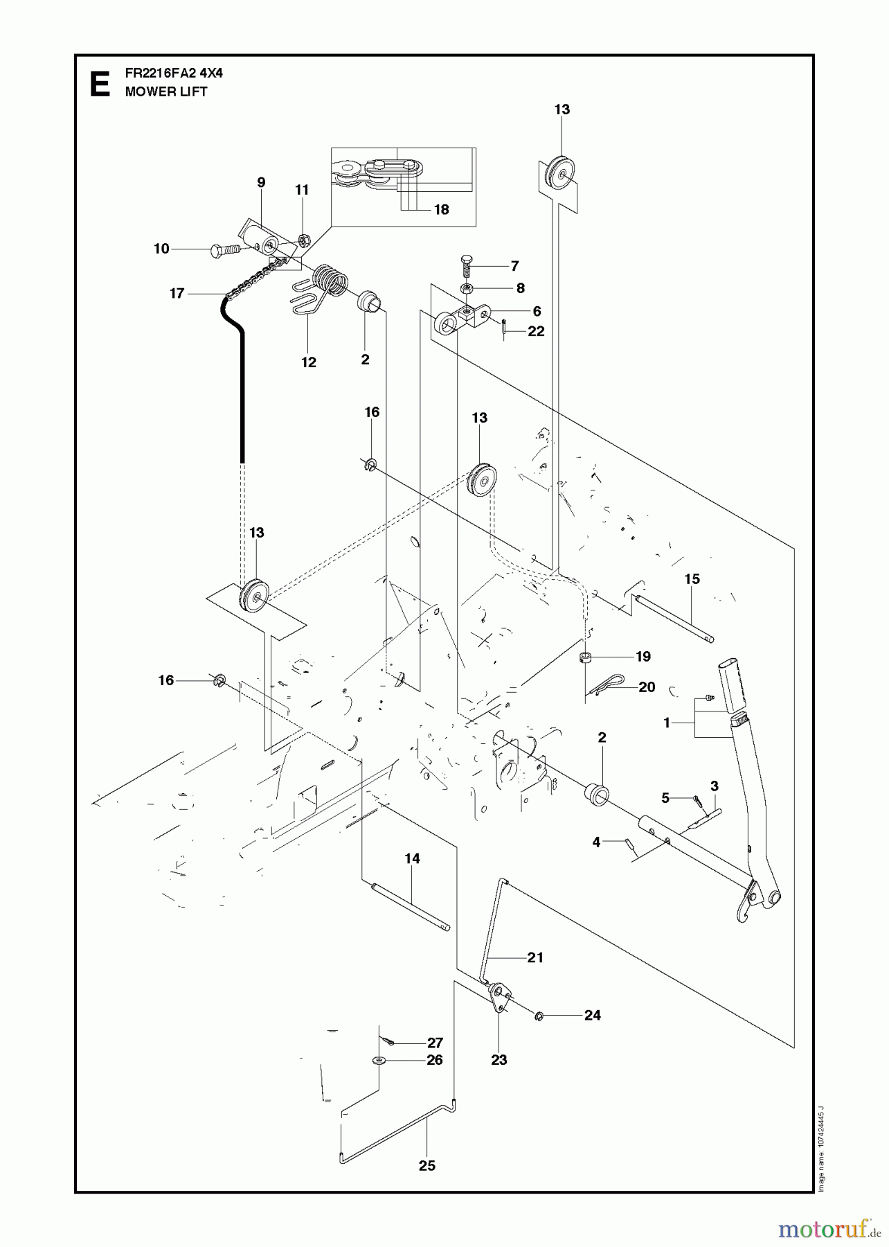  Jonsered Reitermäher FR2216 FA2 4x4 (966415201) - Jonsered Rear-Engine Riding Mower (2010-03) MOWER LIFT / DECK LIFT