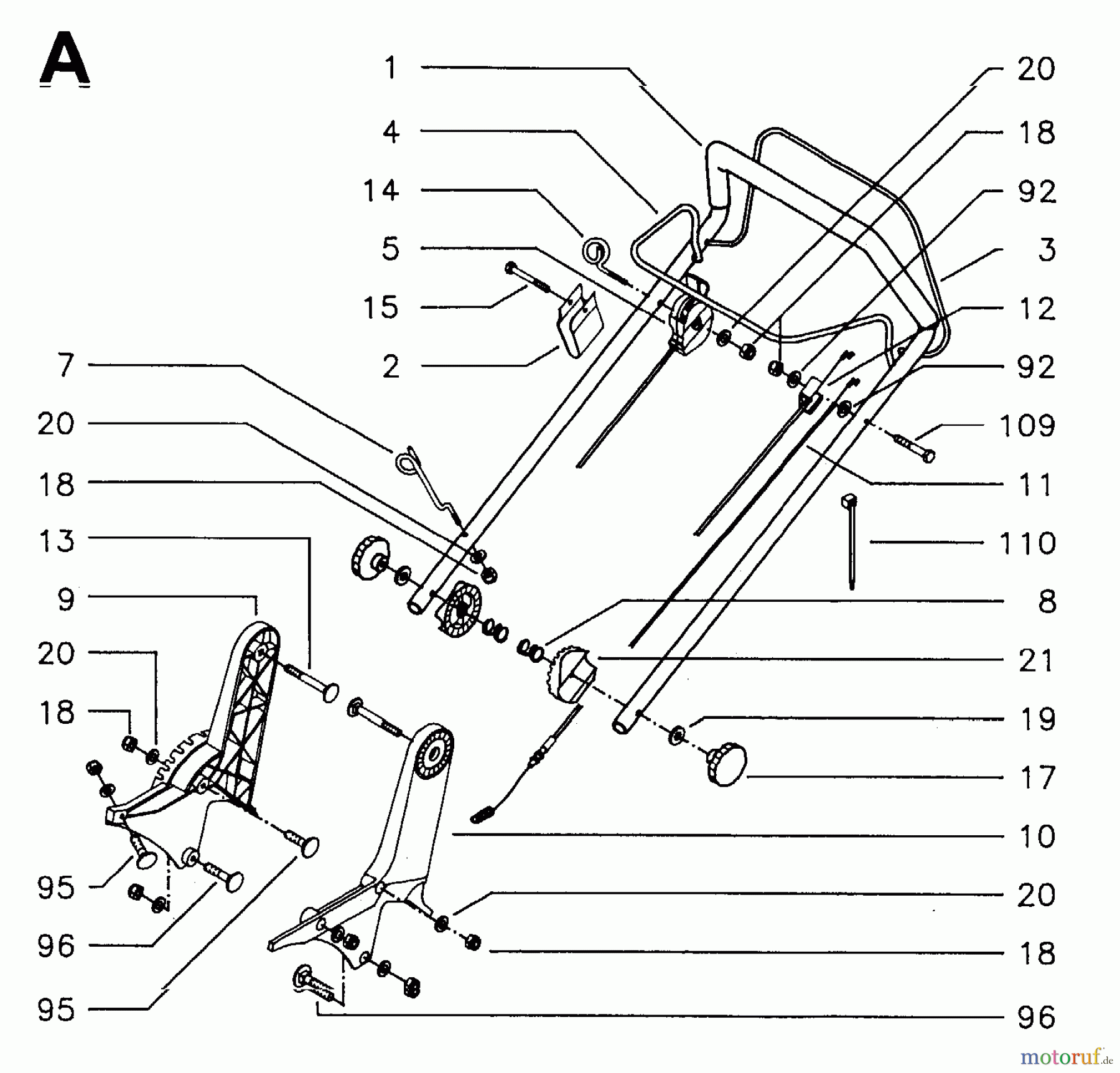  Jonsered Rasenmäher 446 R - Jonsered Walk-Behind Mower (1995-01) HANDLE CONTROLS #3