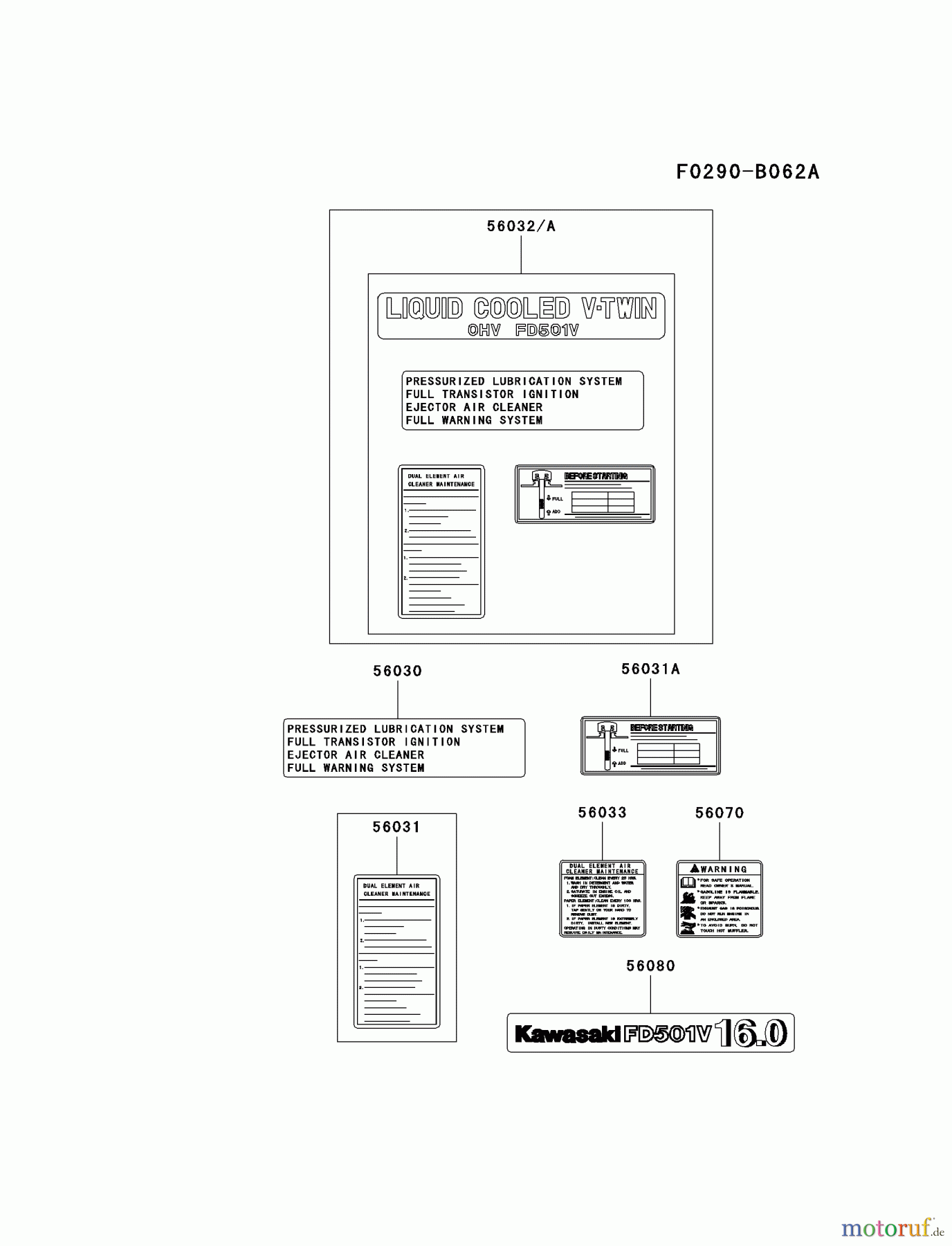  Kawasaki Motoren Motoren Vertikal FA210V - AS02 bis FH641V - DS24 FD501V-CS02 - Kawasaki FD501V 4-Stroke Engine LABEL