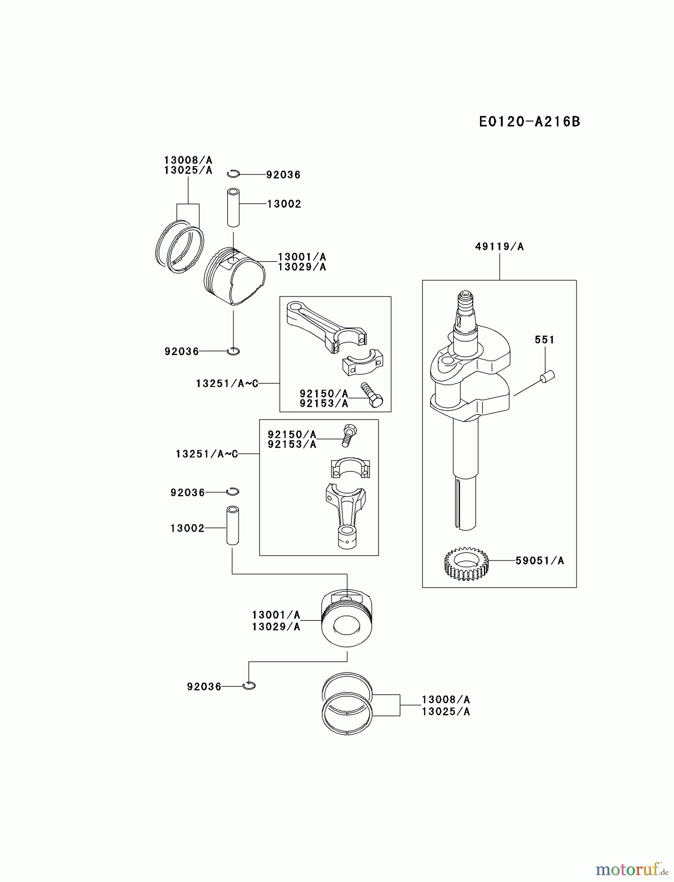  Kawasaki Motoren Motoren Vertikal FA210V - AS02 bis FH641V - DS24 FD501V-BS05 - Kawasaki FD501V 4-Stroke Engine PISTON/CRANKSHAFT