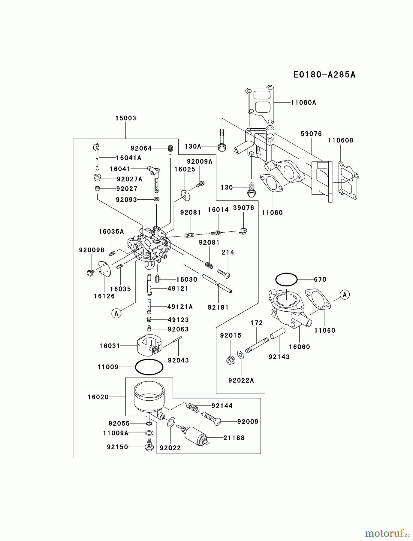  Kawasaki Motoren Motoren Vertikal FA210V - AS02 bis FH641V - DS24 FD590V-AS07 - Kawasaki FD590V 4-Stroke Engine CARBURETOR #2