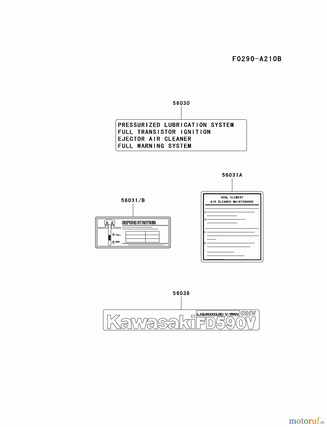  Kawasaki Motoren Motoren Vertikal FA210V - AS02 bis FH641V - DS24 FD590V-BS05 - Kawasaki FD590V 4-Stroke Engine LABEL