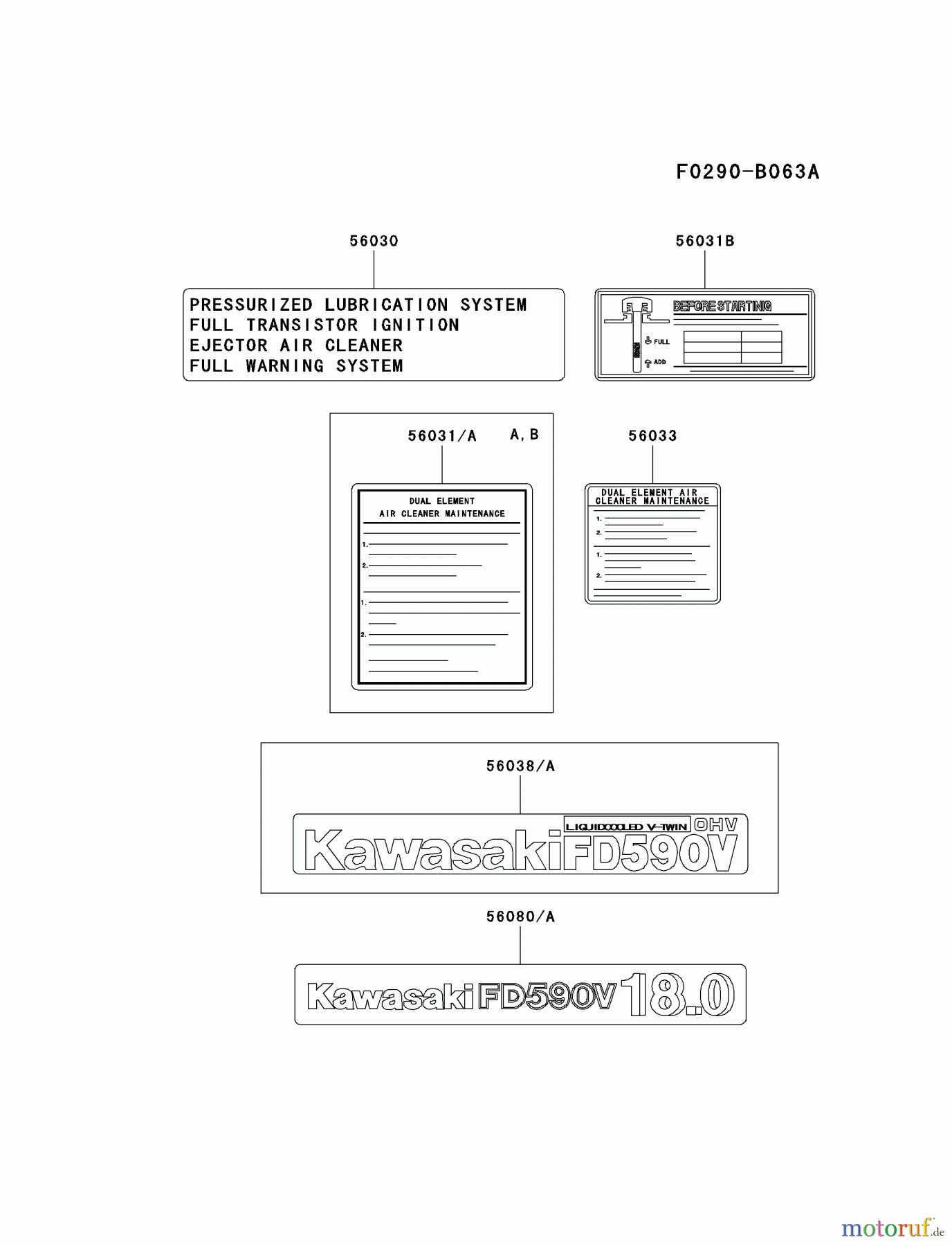  Kawasaki Motoren Motoren Vertikal FA210V - AS02 bis FH641V - DS24 FD590V-CS06 - Kawasaki FD590V 4-Stroke Engine LABEL